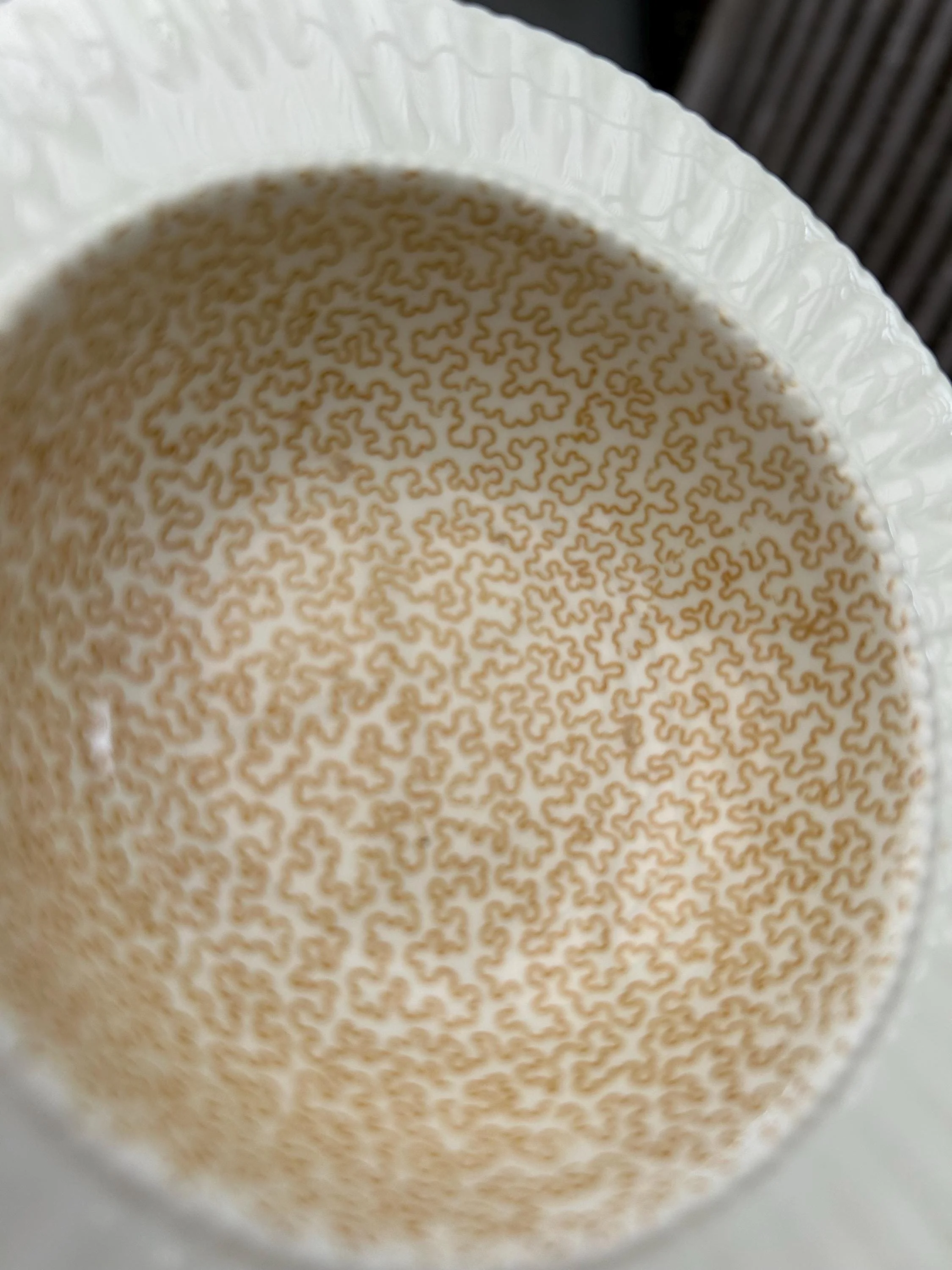 Angled close-up view of interior golden pattern