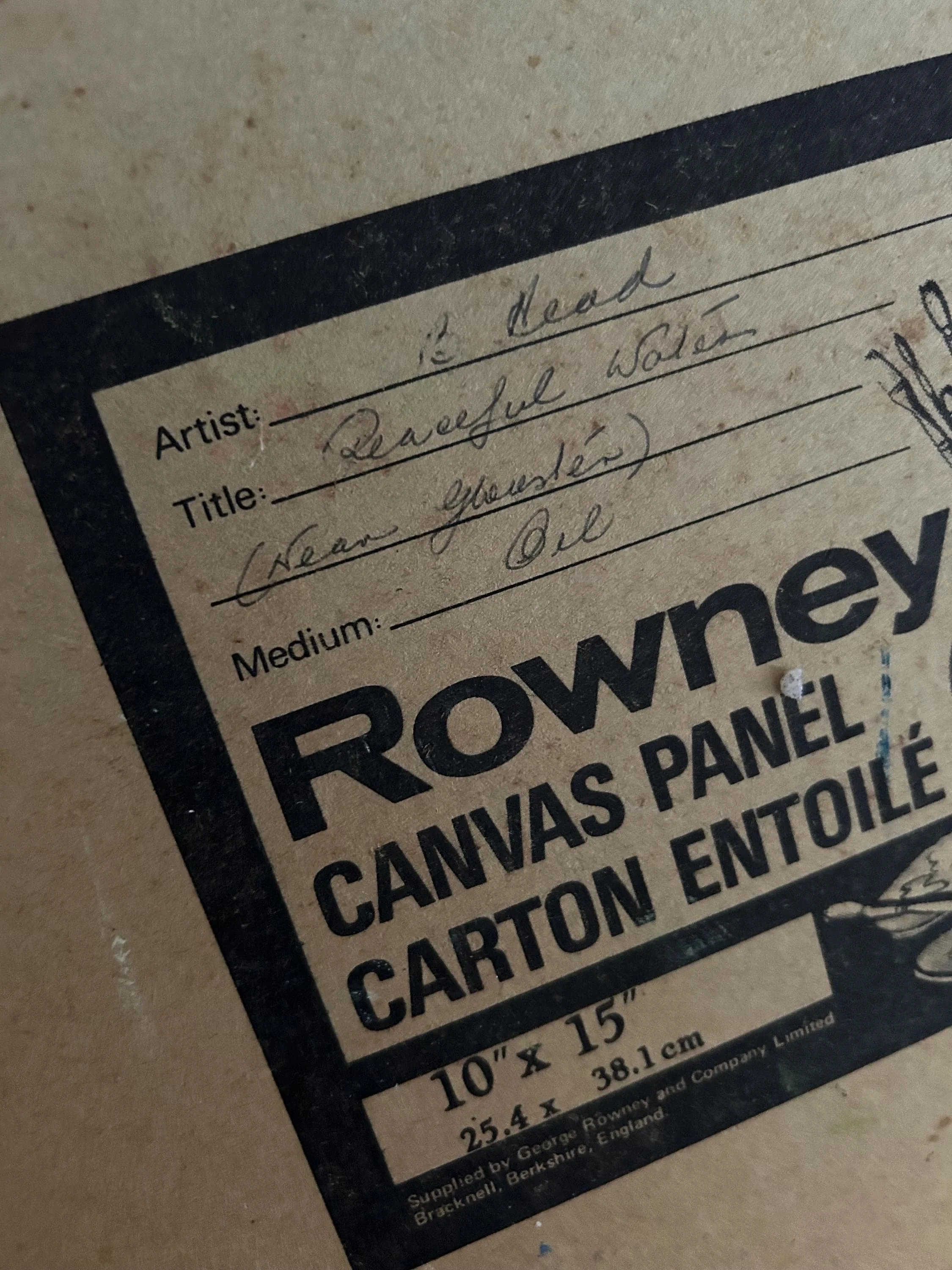 Artist info on back of panel – E. Head, title, oil medium