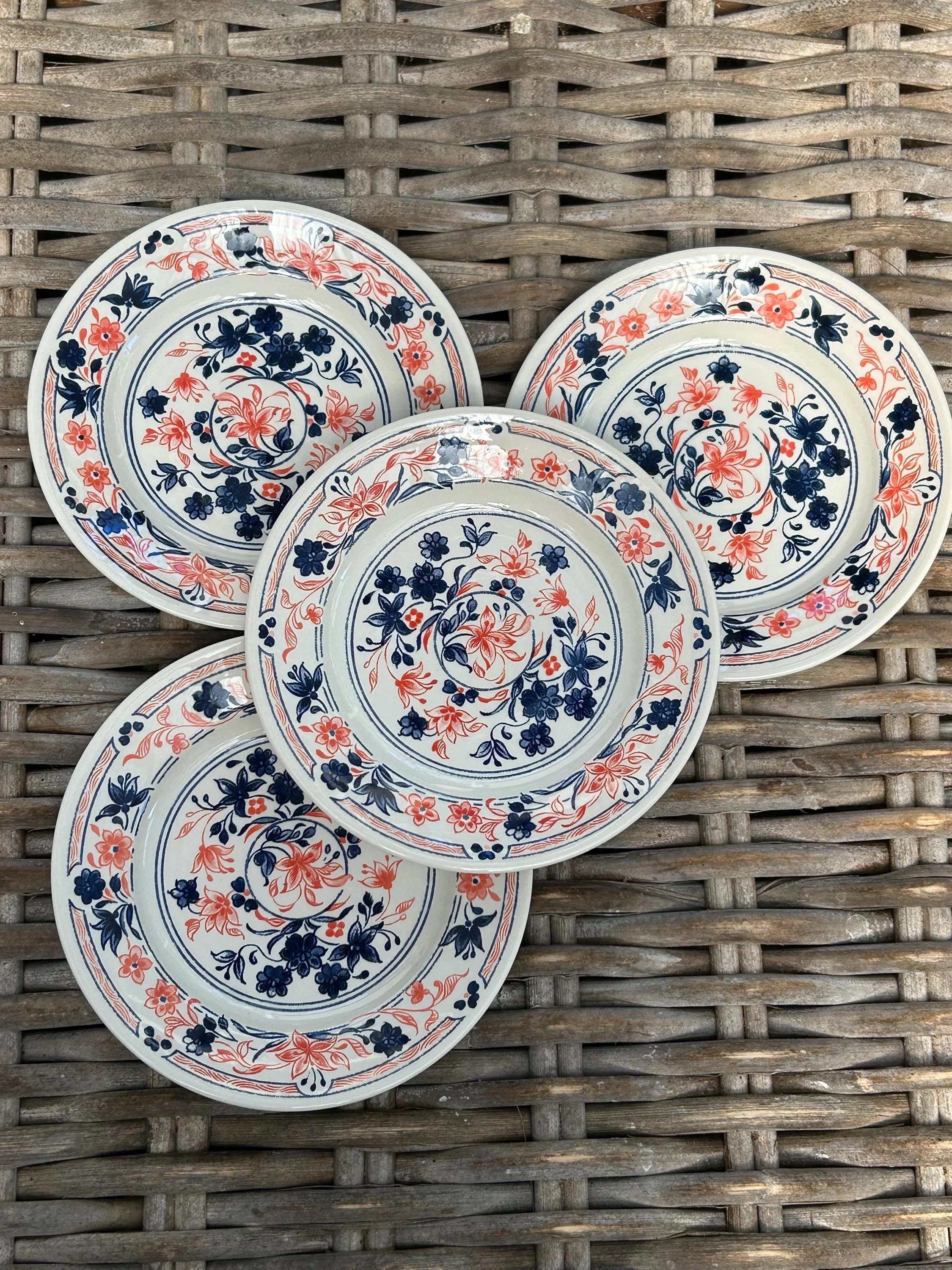 A vintage Churchill Imari side plate set (1980s-1990s) with a bold blue & red floral pattern. Made in England, rare & collectible.