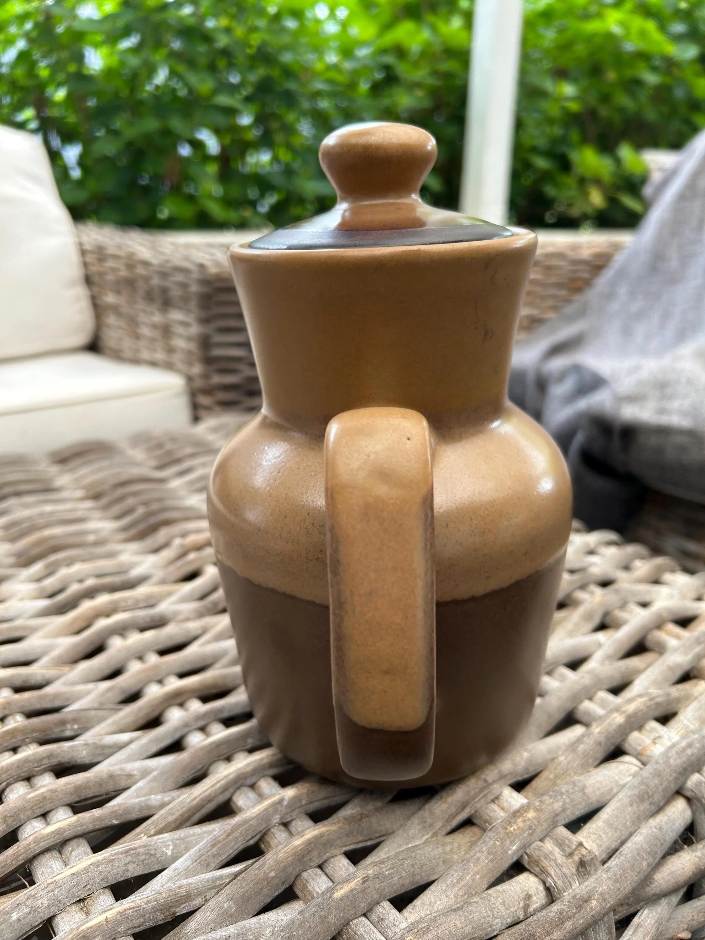 Rear angle showing handle and lid profile against wicker background