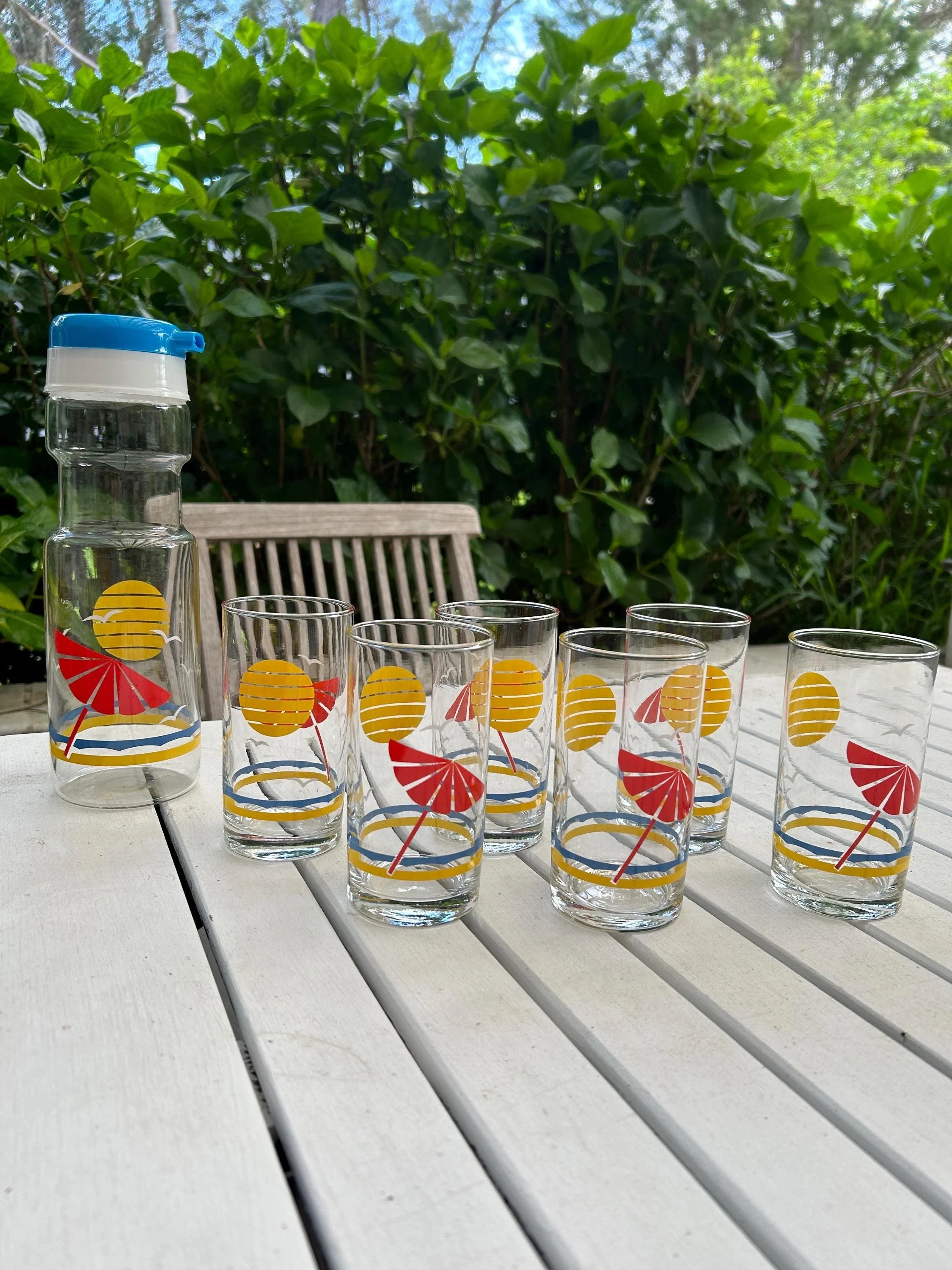 Side view of complete set arranged outdoors