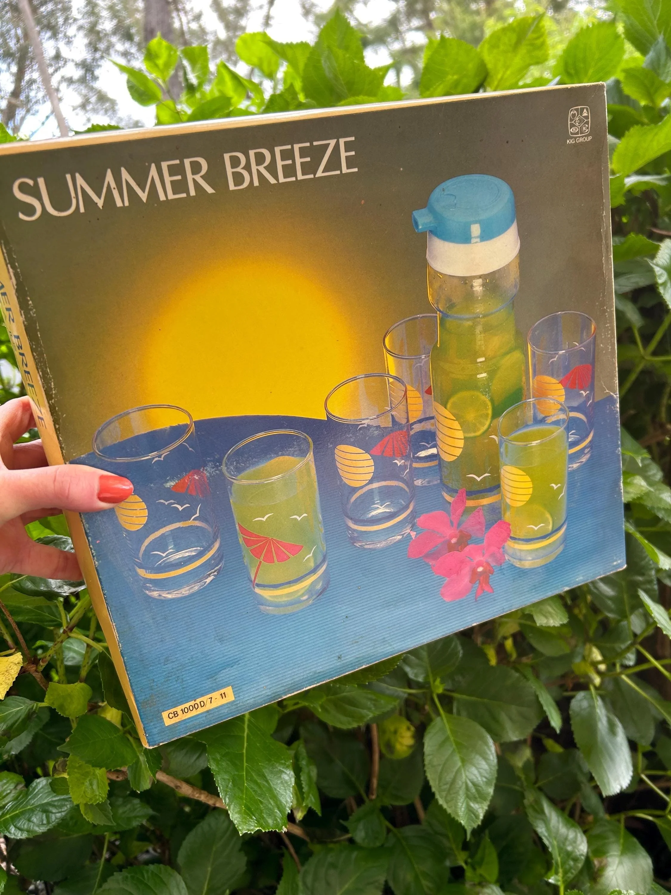 Box for 'Summer Breeze' glassware with bold sunset imagery