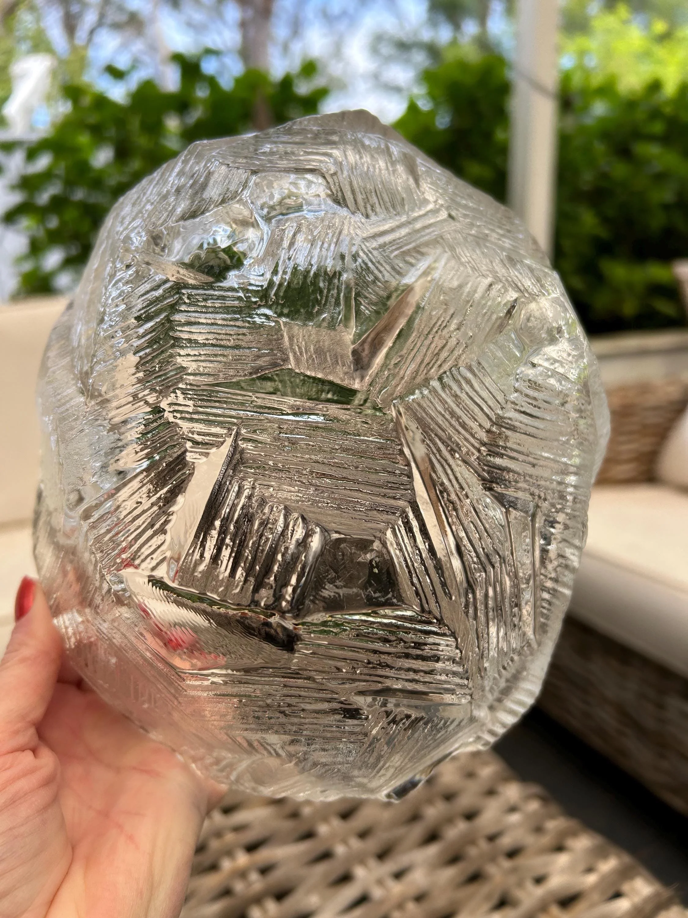 Overhead view highlighting irregular rim and abstract ice design