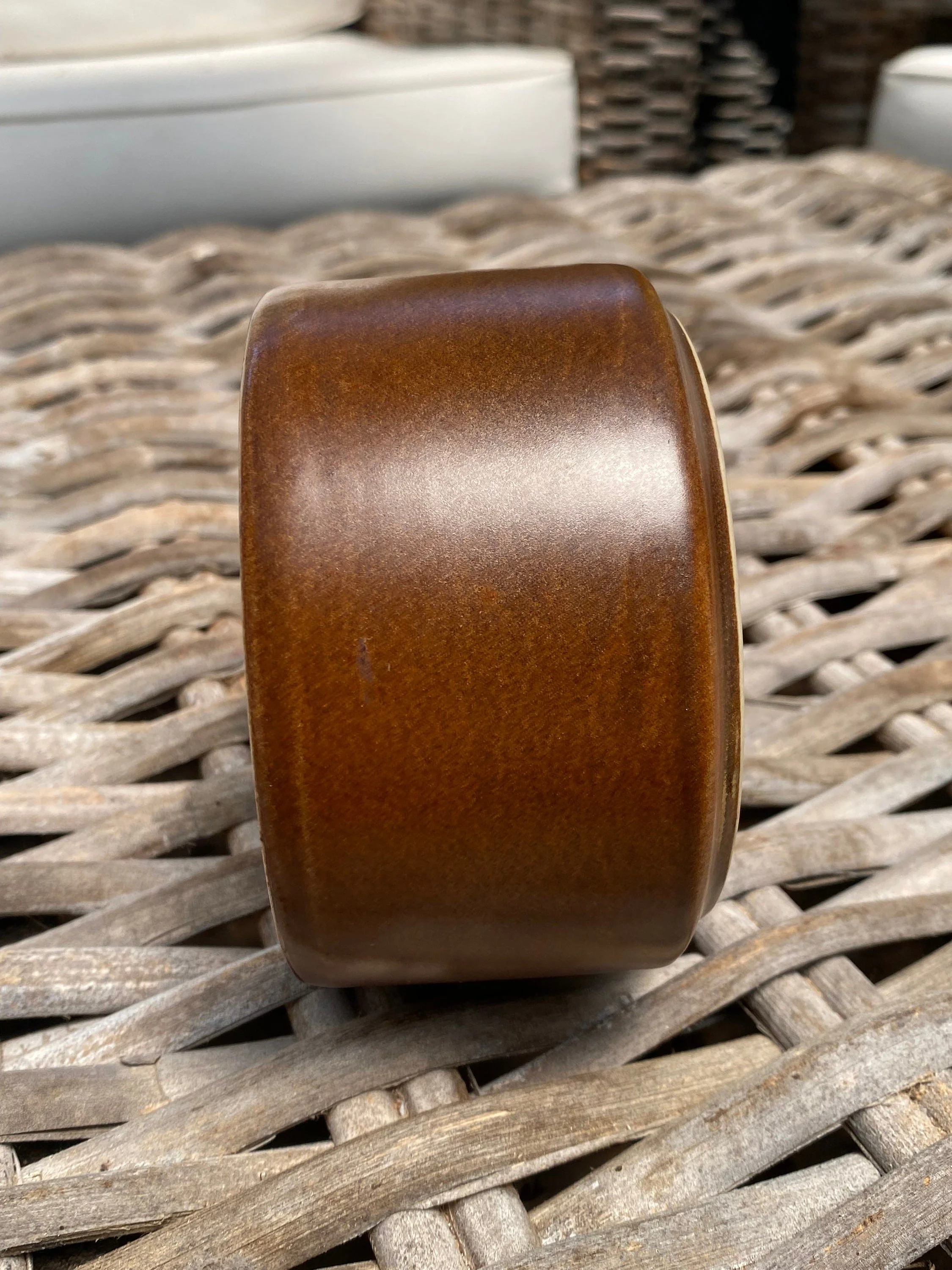 Straight side profile highlighting warm glaze tone