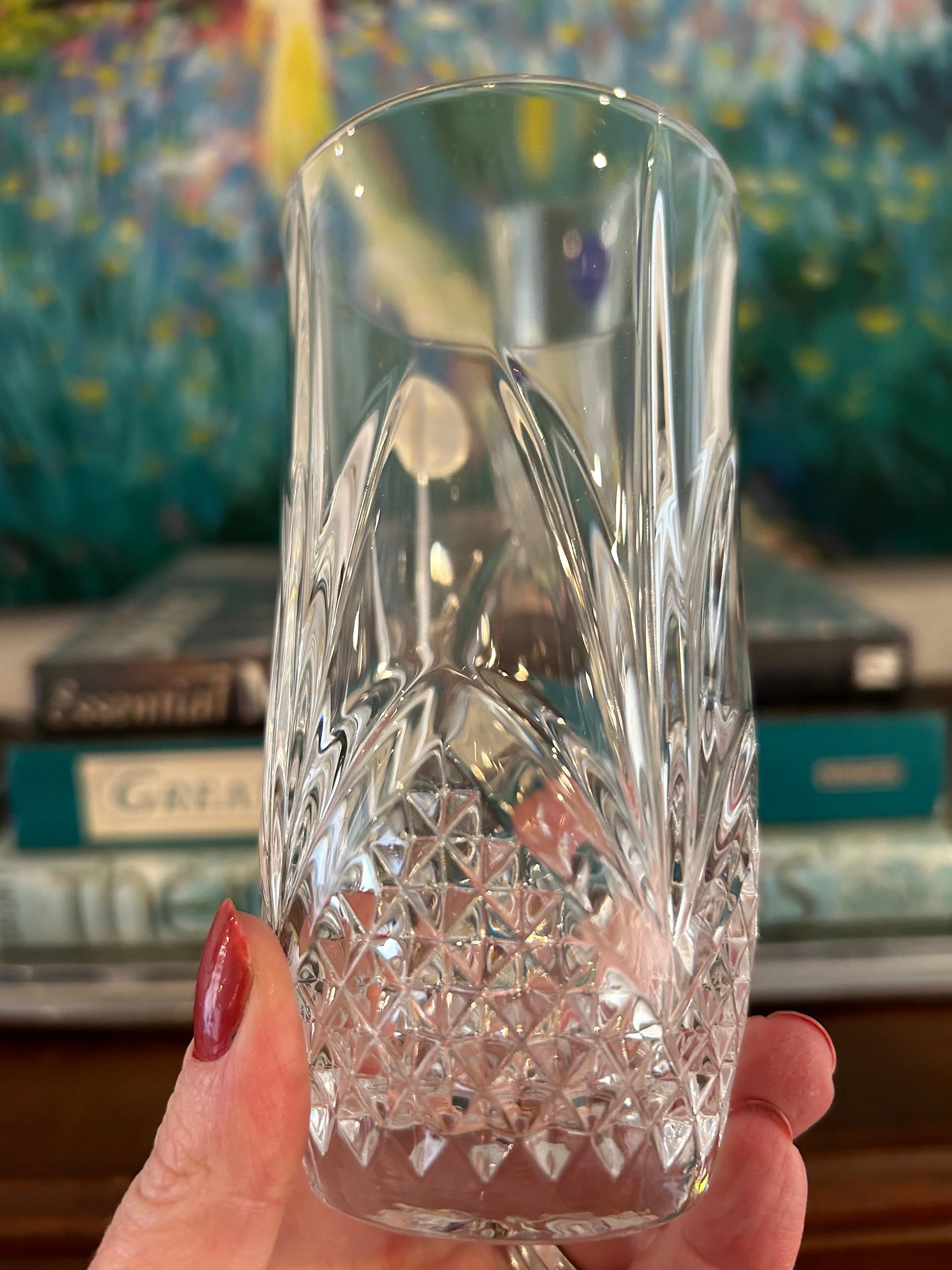 Close-up of the cut glass pattern highlighting clarity and precision