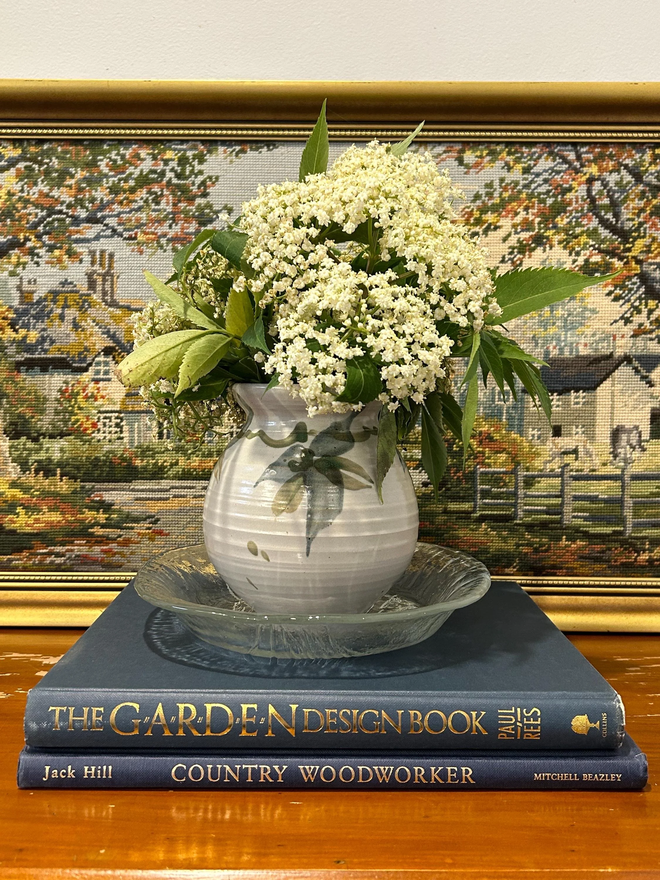 Laurelle Gordon Pottery Vase | Gunnedah Studio Ceramics | Earthy Blue Floral & Leaf Design | Australian Handmade