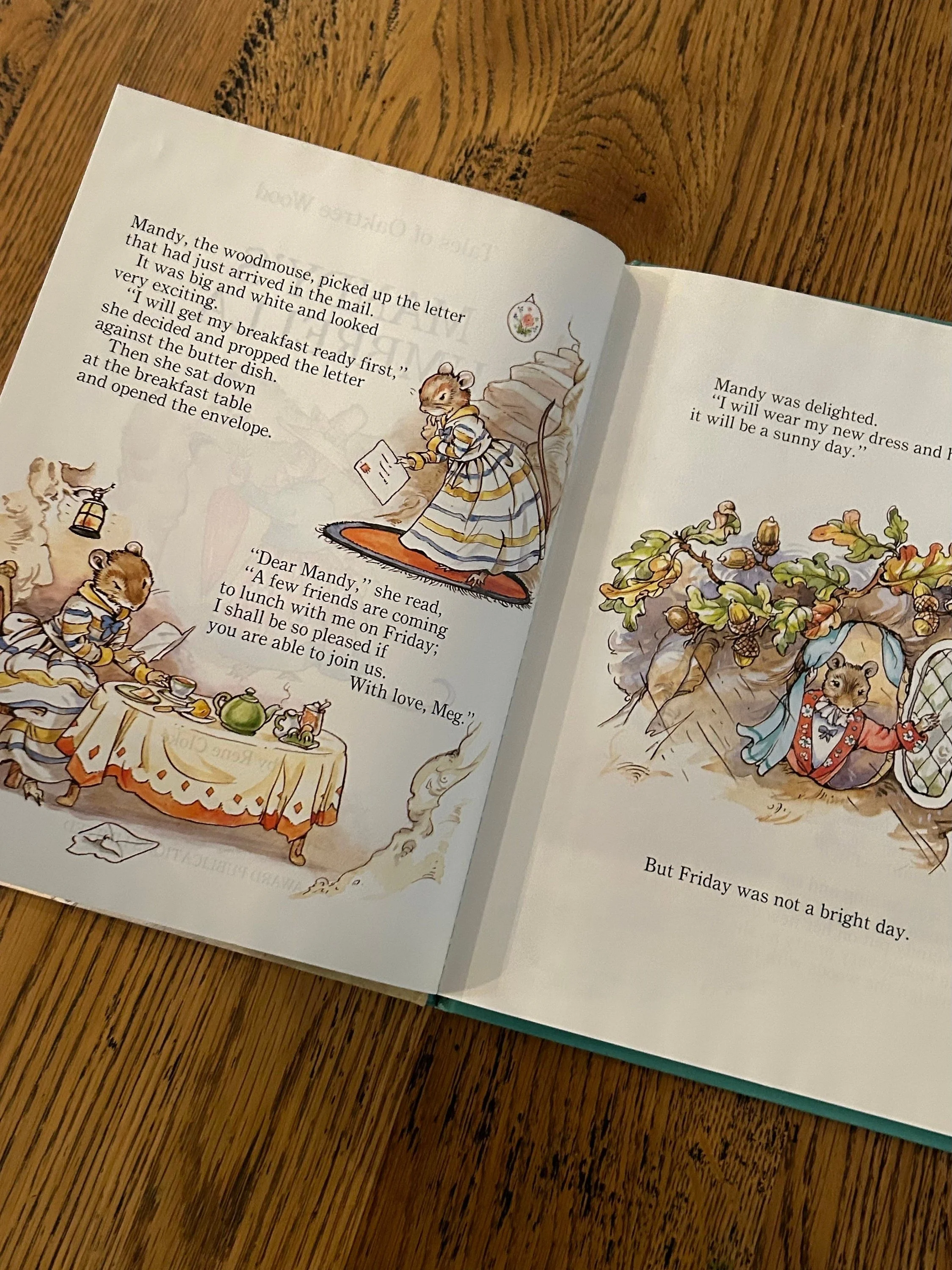 Interior illustration with Mandy and friends at a tea table