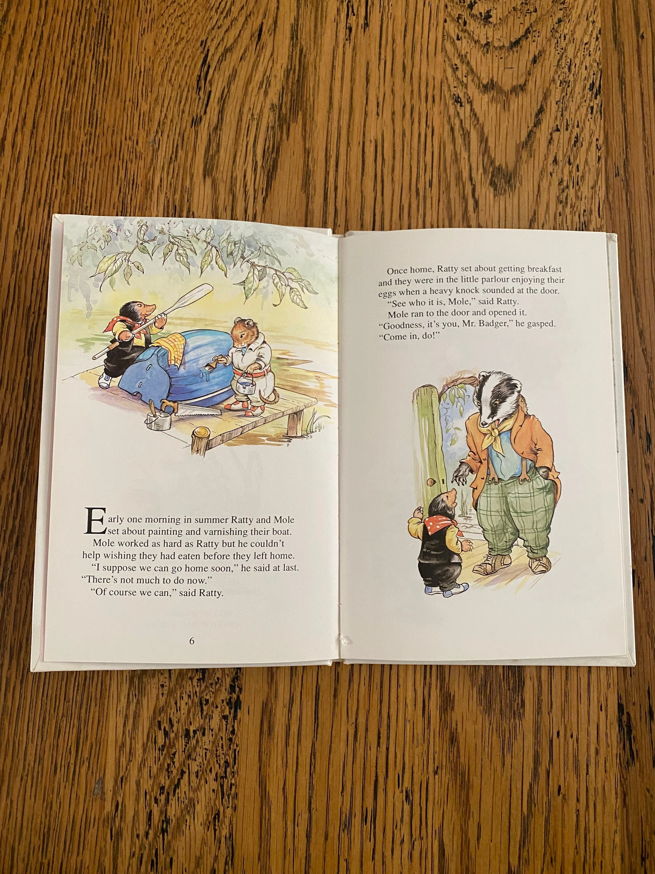 Colourful page spread with Badger and Mole in conversation