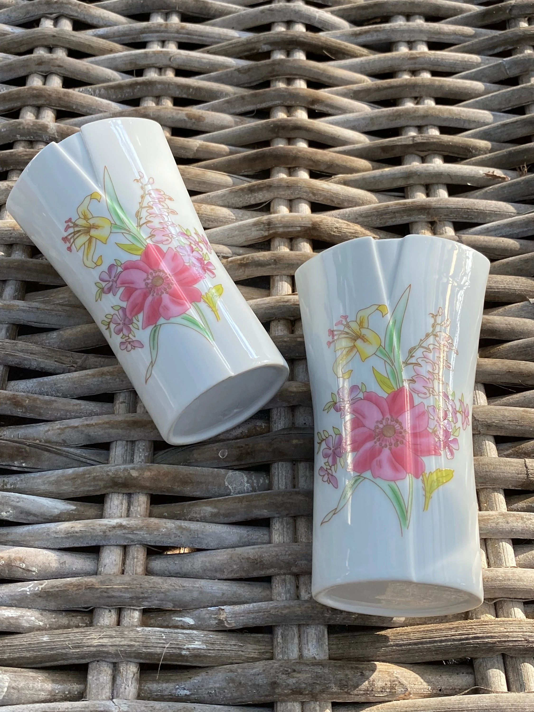 Vases angled to highlight shape and print