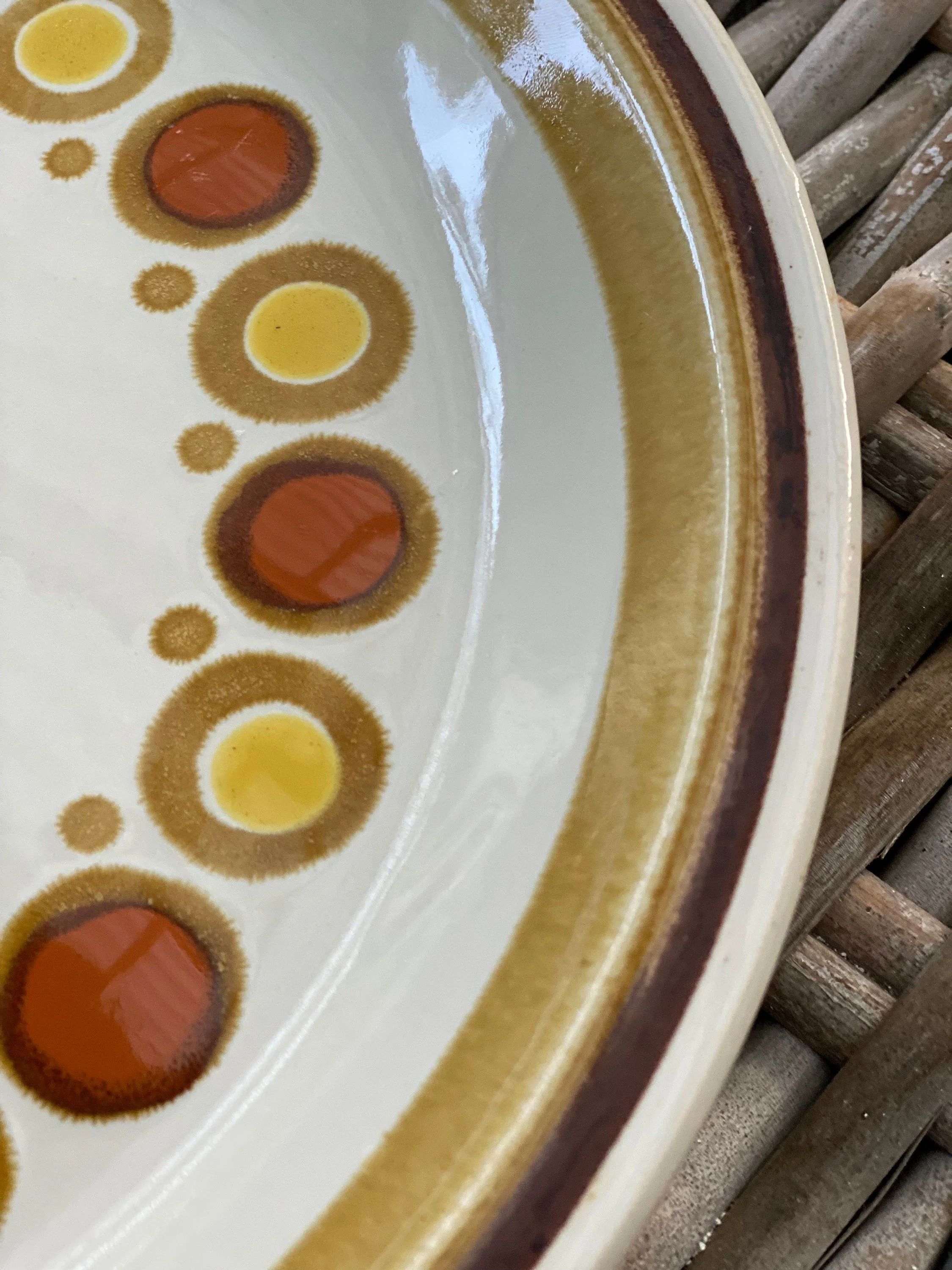 Close-up of retro circle design and glaze texture