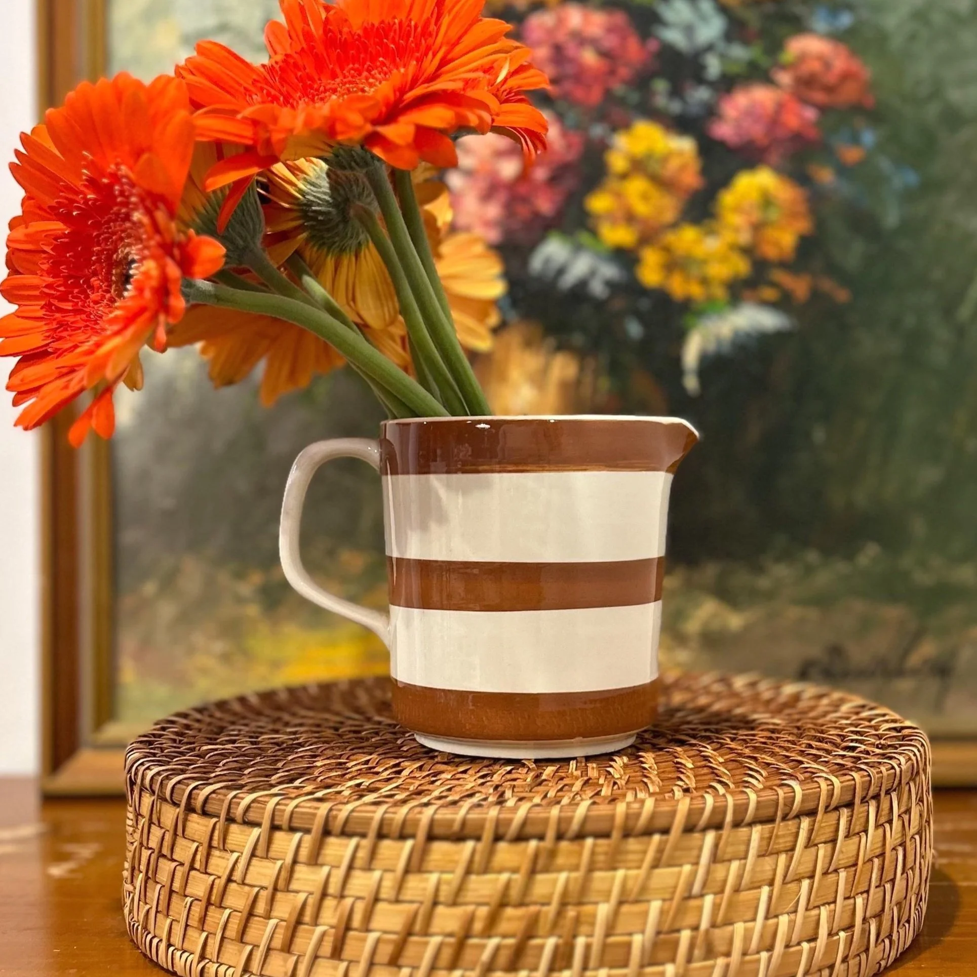 Creamer Jug | Brown & White Striped Milk Pitcher | 630ml | Made in the Philippines