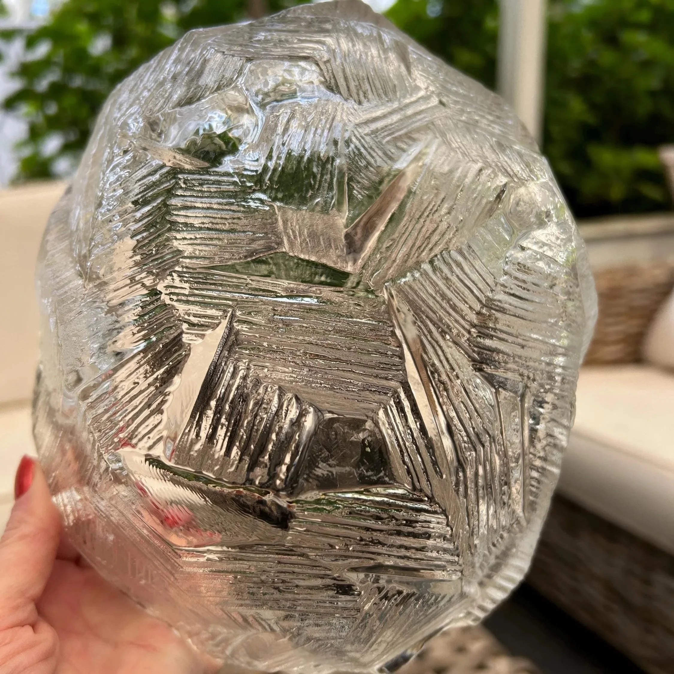 Overhead view highlighting irregular rim and abstract ice design