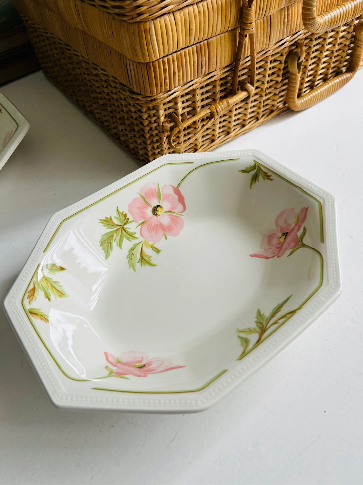 Single Johnson Brothers Spring Morning vegetable bowl shown alone, displaying the full interior floral pattern and raised rim detail.