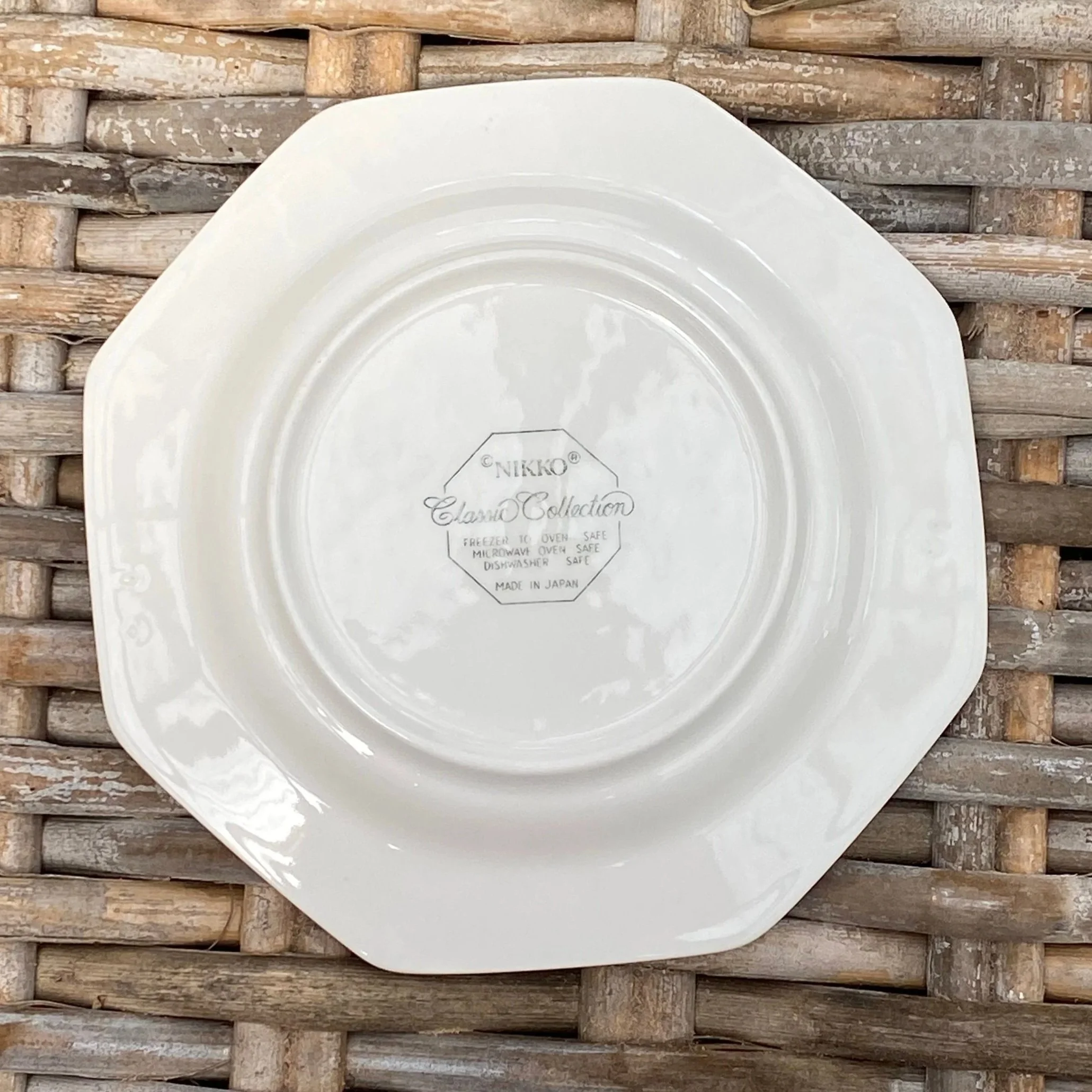 Underside of plate showing Nikko Classic Collection “Cameo Rose” backstamp