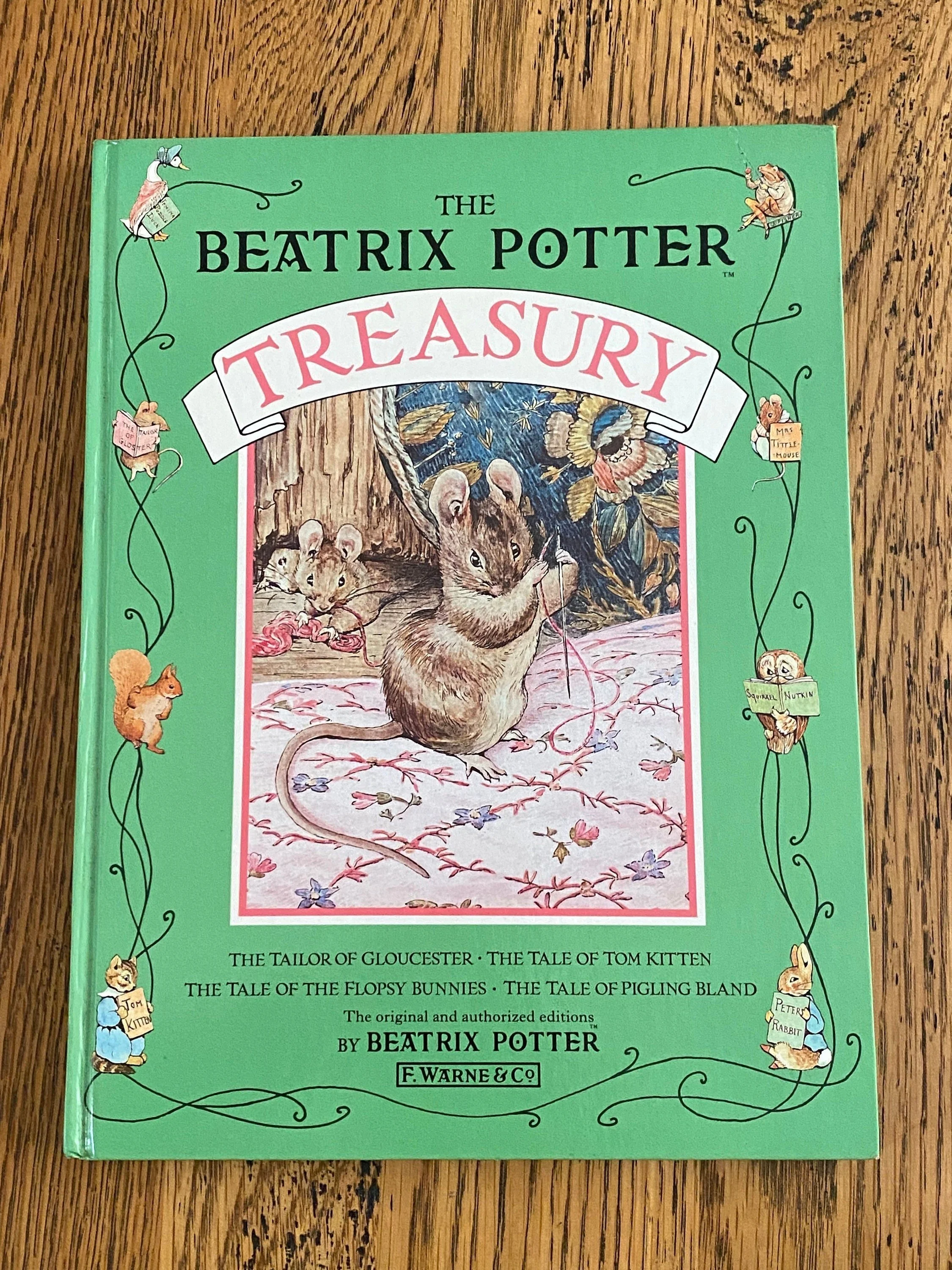 1993 edition of The Beatrix Potter Treasury, featuring four full stories with classic illustrations. A charming vintage book for collectors and families.