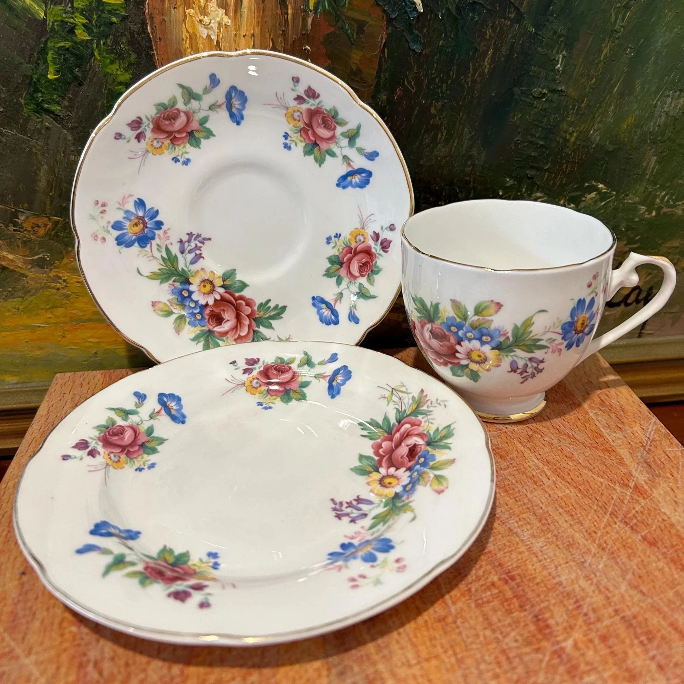 Full trio from top view showing consistent pattern across all three pieces