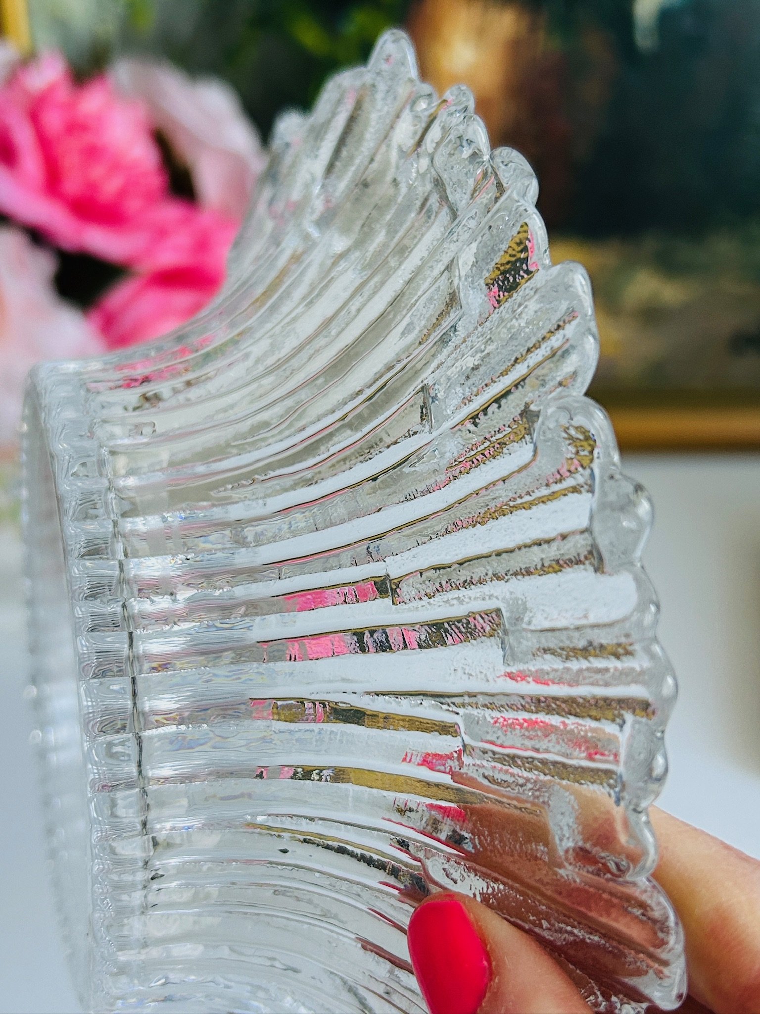 Underside detail of the Revontulet dish showing fine close-set vertical ribbing beneath the flared rays