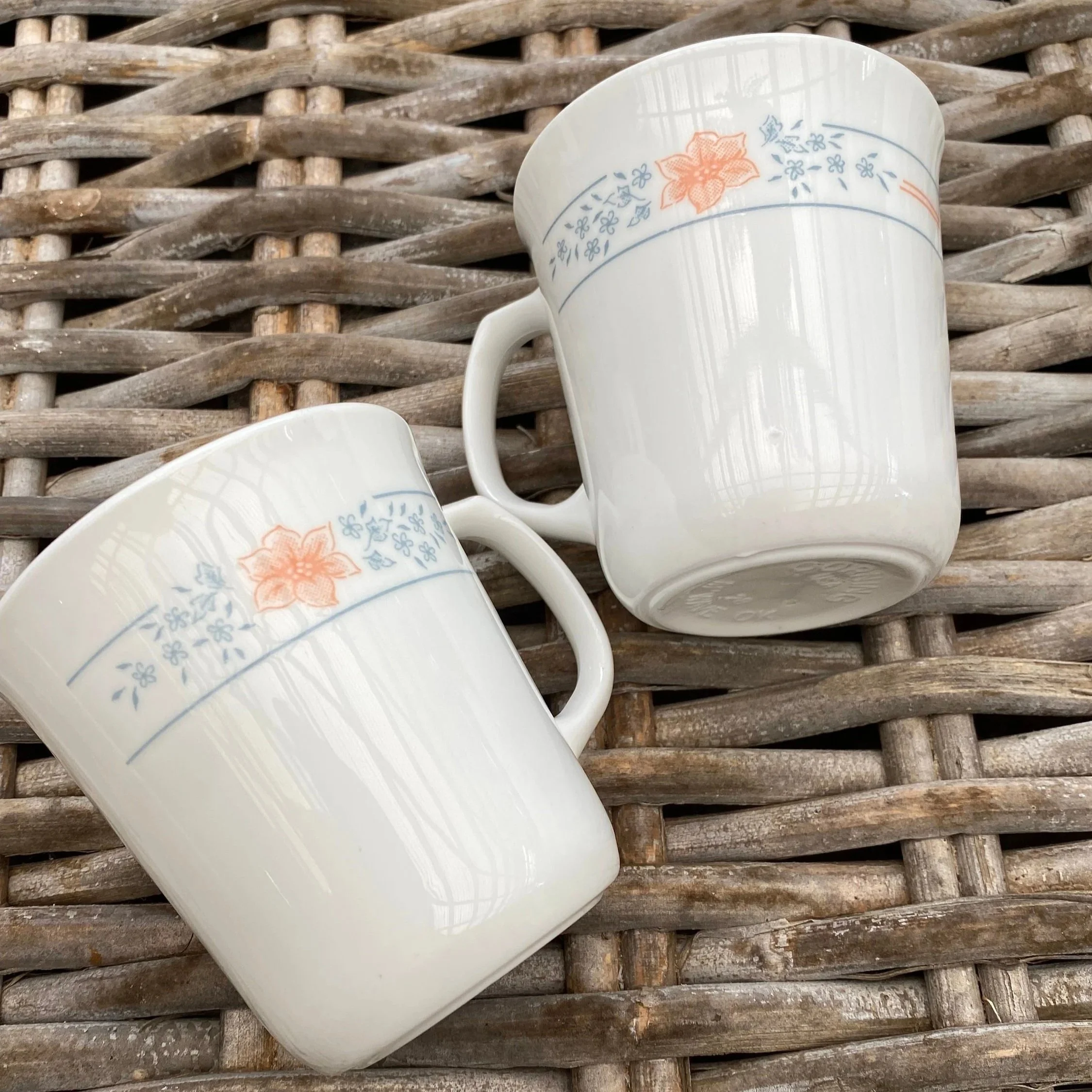 Vintage Corning USA Floral Mugs White Milk Glass | Delicate Flower Design