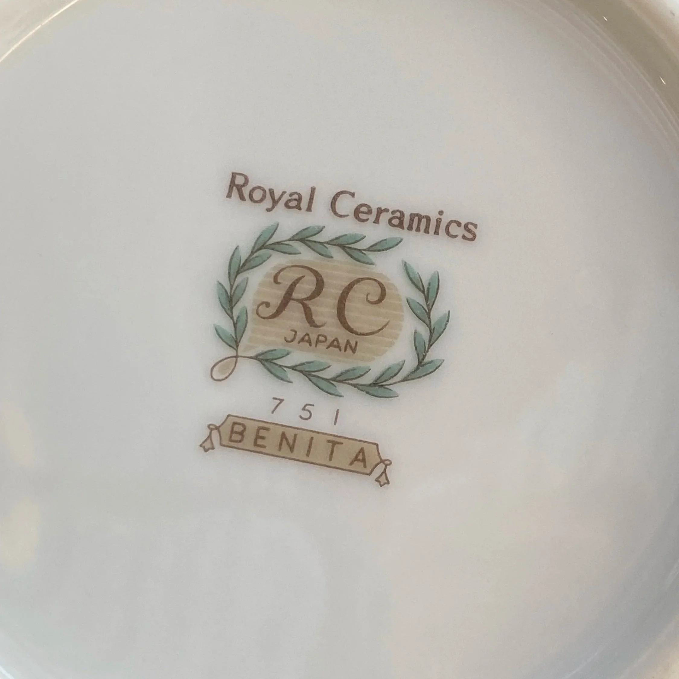 Close-up of the backstamp reading “RC Japan 751 Benita”