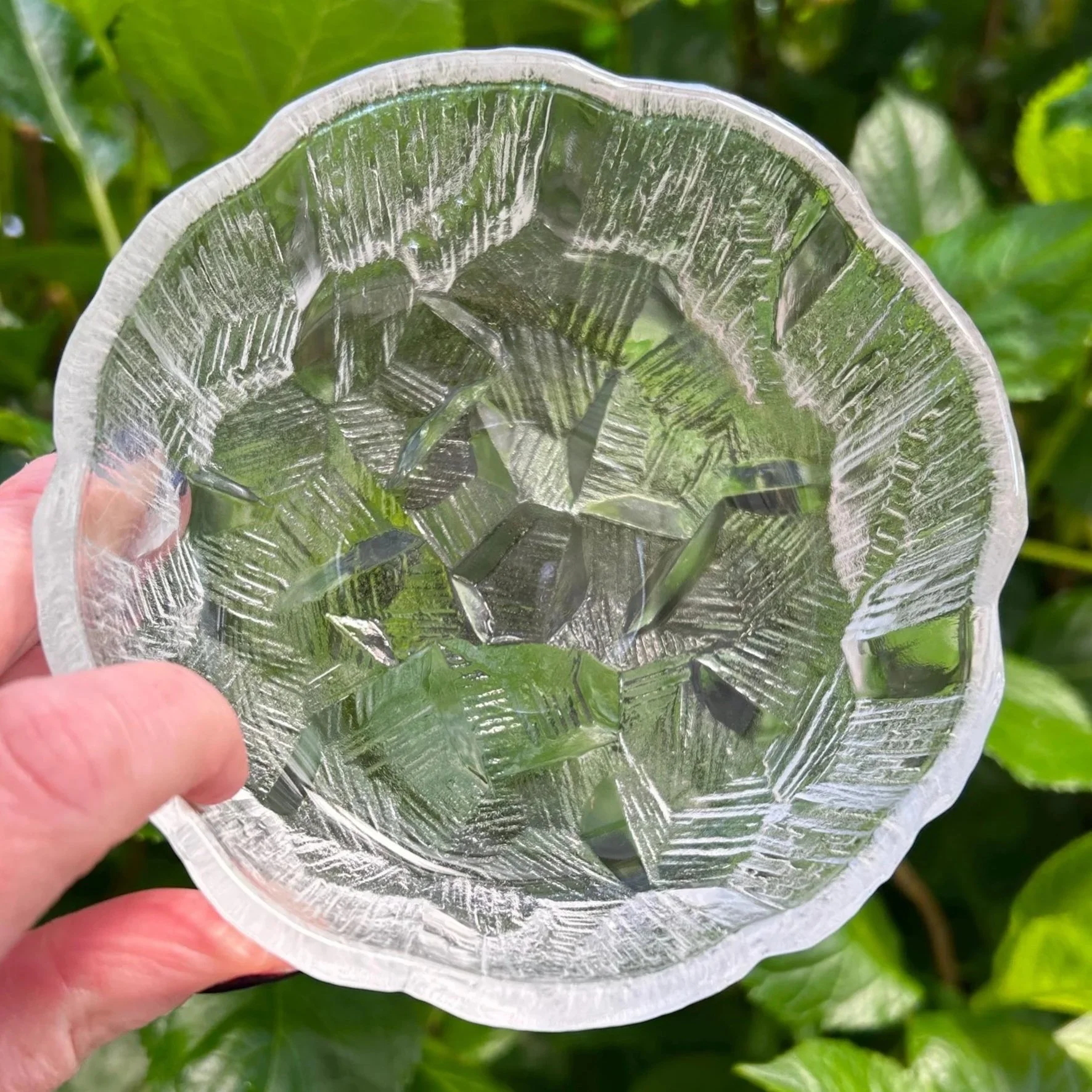 Top view of a single bowl – showcasing jagged ice pattern inside