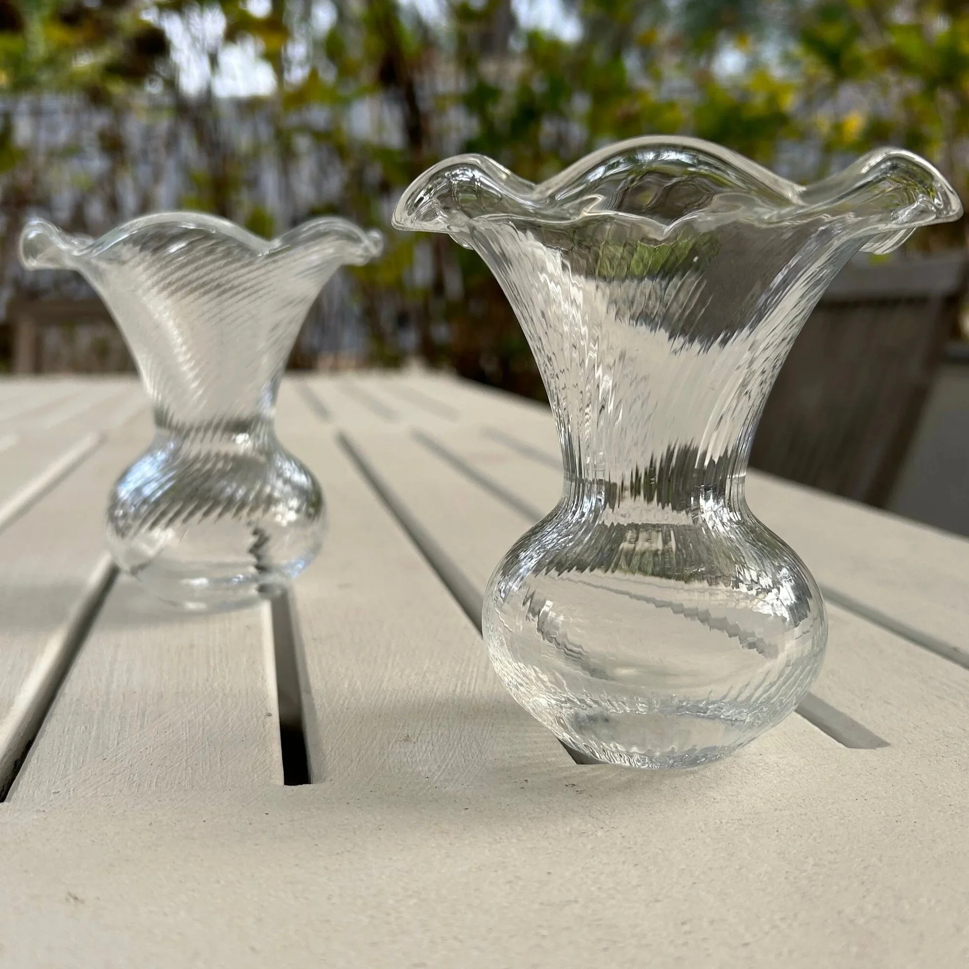 Full view of both IVV vases side by side showing scale and matching design