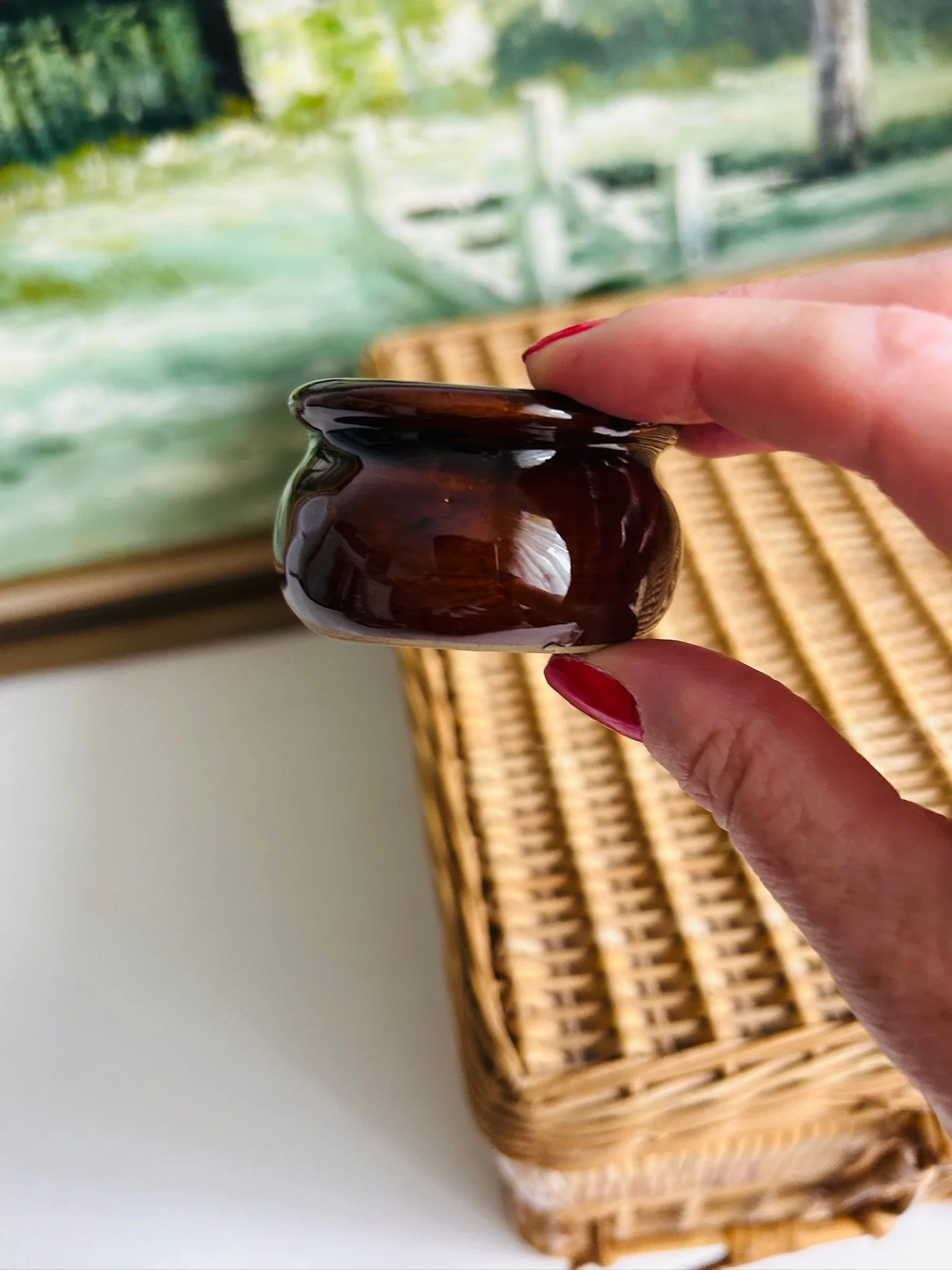 Distant view of the salt cellar shown in context to emphasise its petite size