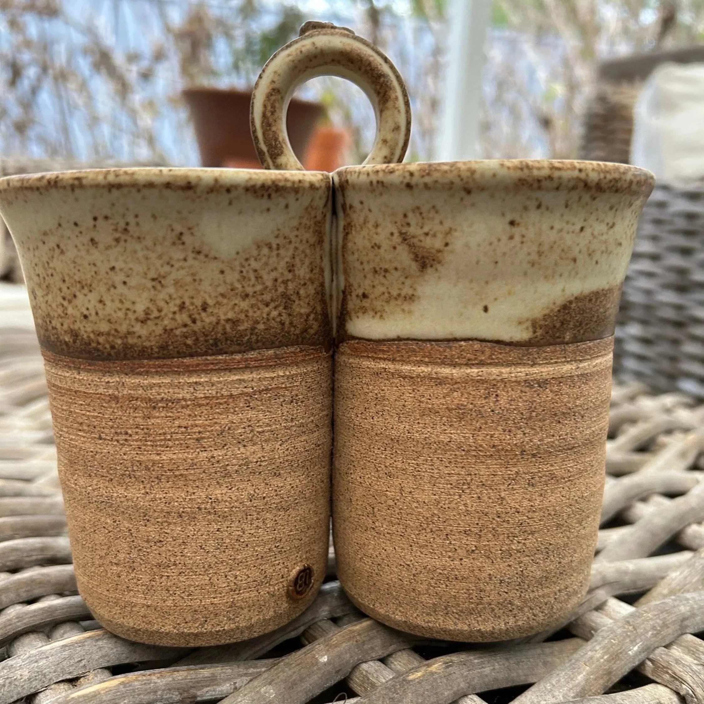 Rear view of desk tidy highlighting glaze and raw ceramic texture