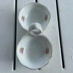Overhead view of MZ Czechoslovakia double salt cellar with floral design