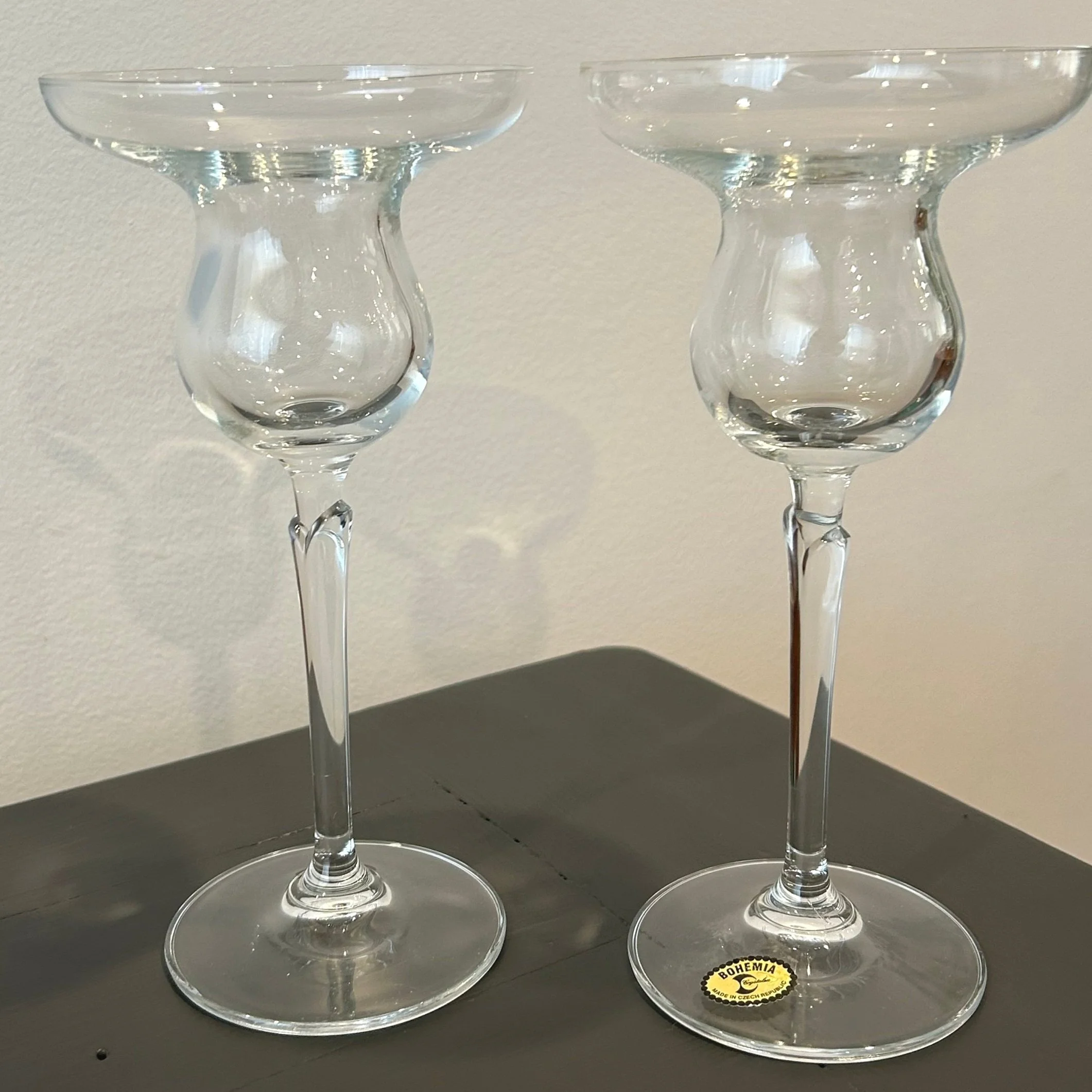 Vintage Bohemia Crystal candlestick holders from the Brigitta Collection. Elegant Czech glass design, excellent condition. Set of 2.