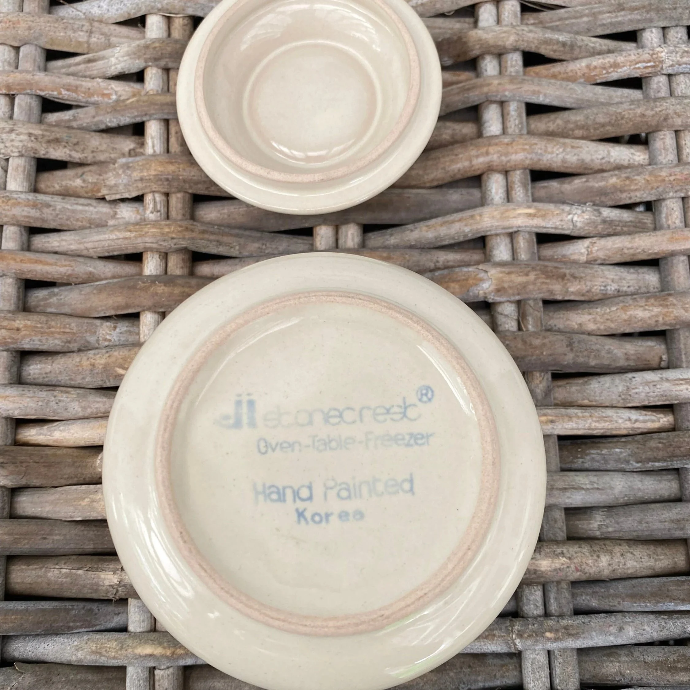 Underside view showing “Hand Painted Korea” and maker's mark