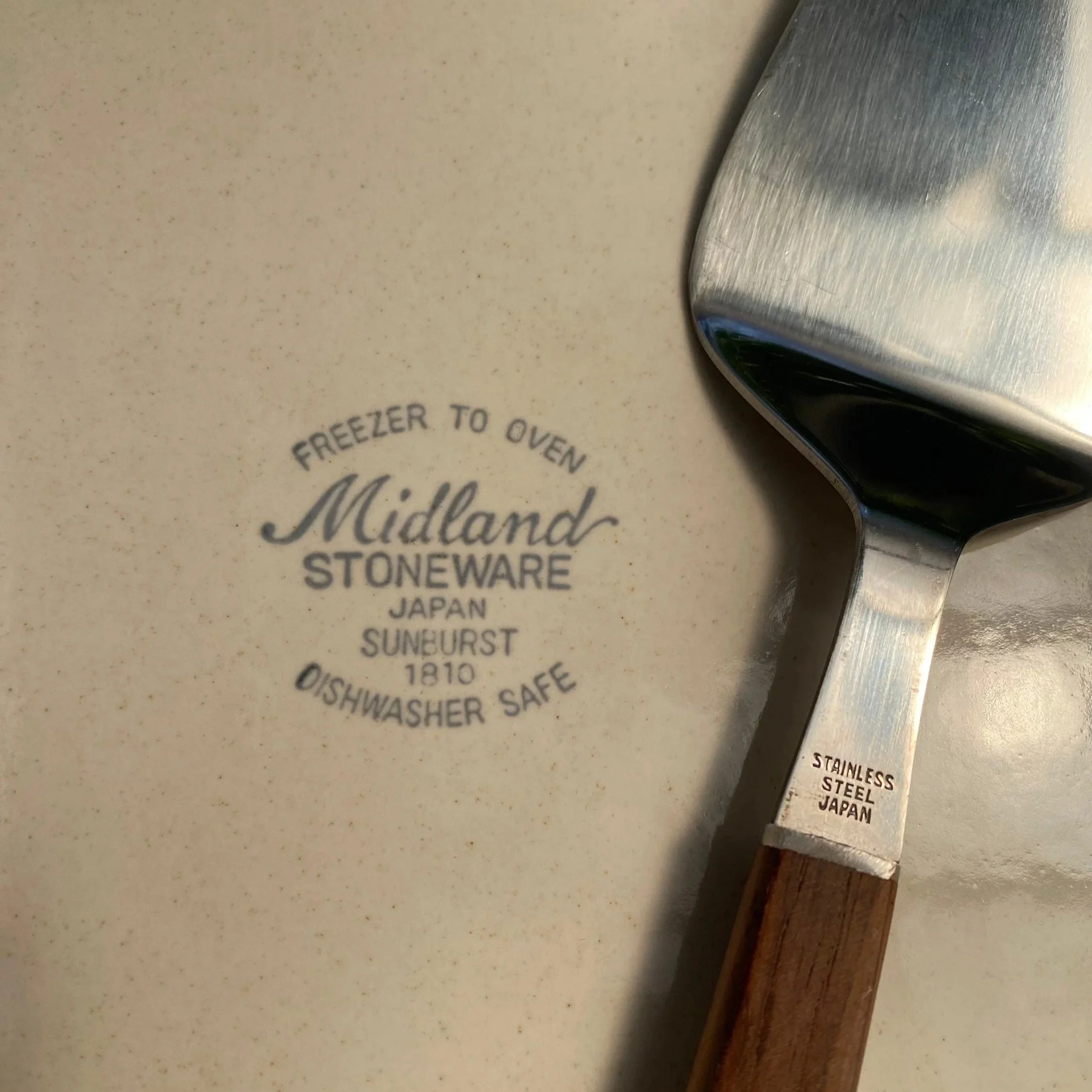 Close-up of maker’s mark “Midland Stoneware Sunburst 1810”