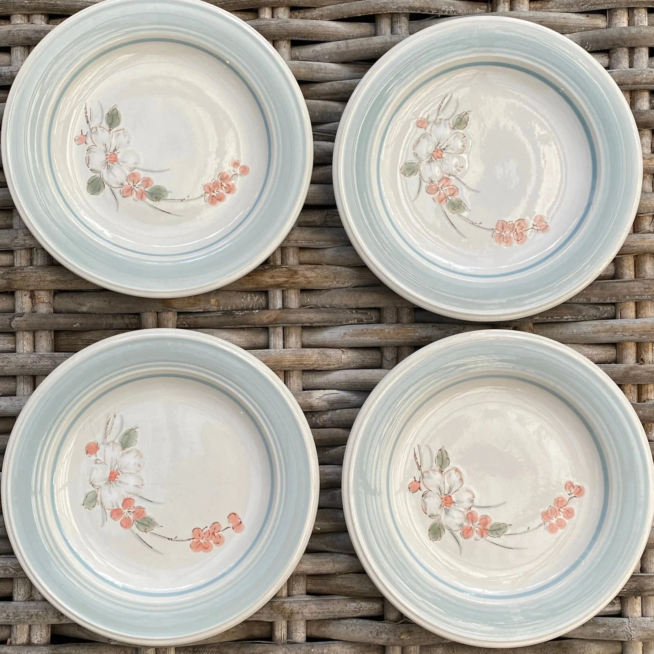 Overhead view of all four Impressions by Daniele “Riverside” stoneware side plates