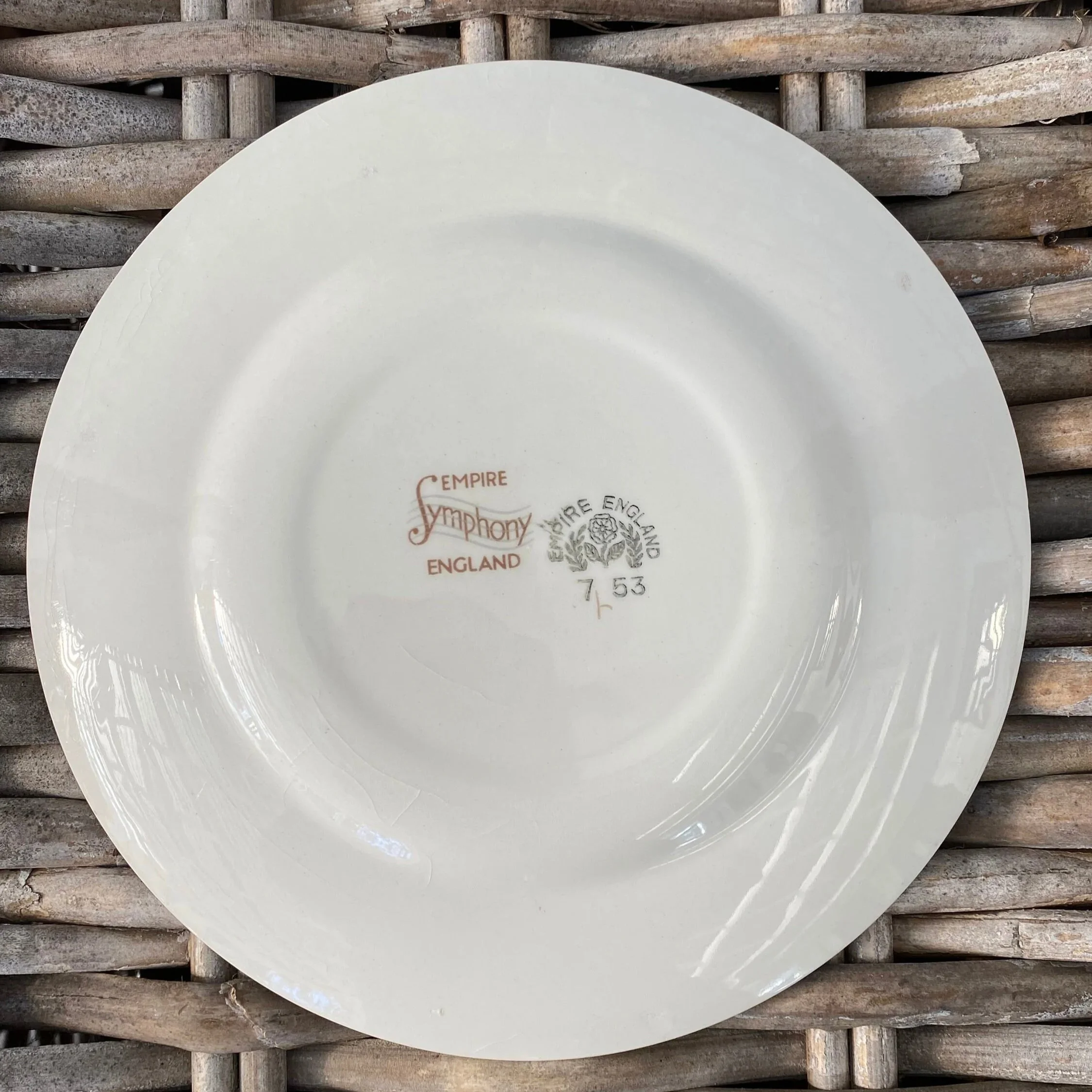 Single plate viewed flat showing soft scroll pattern and light crazing