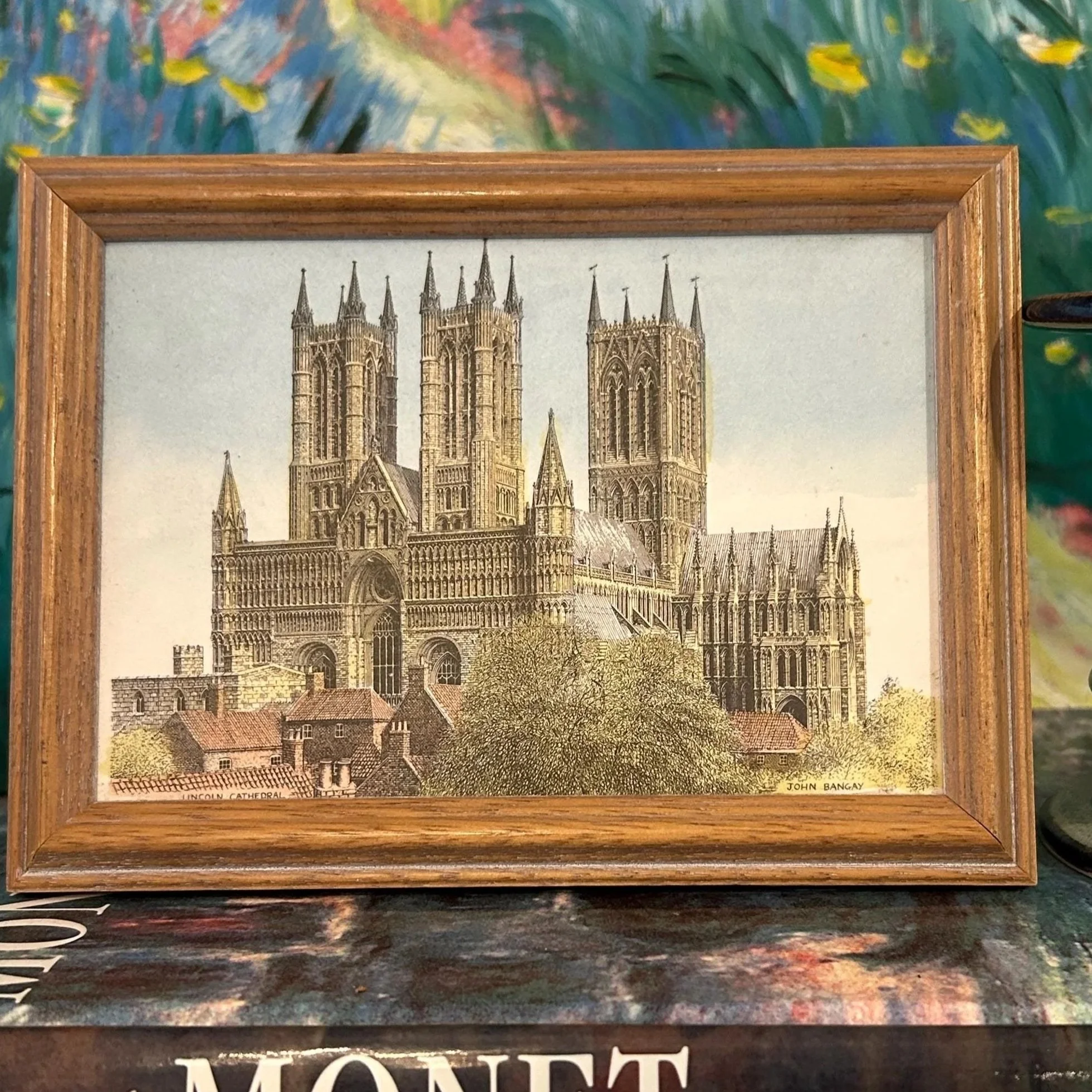 Framed John Bangay illustration of Lincoln Cathedral, full front view