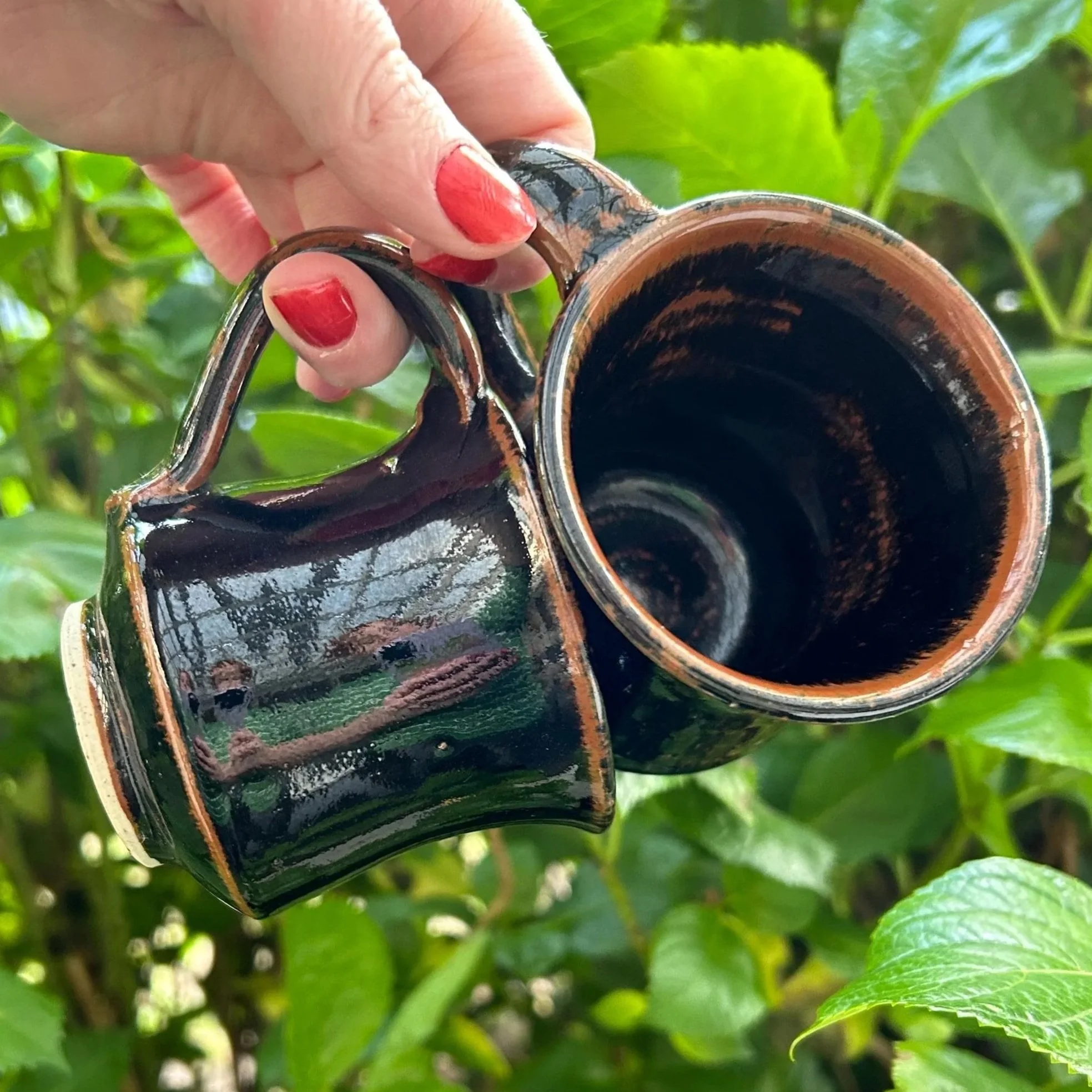 Top-down angled view of mugs held together, showing depth and size