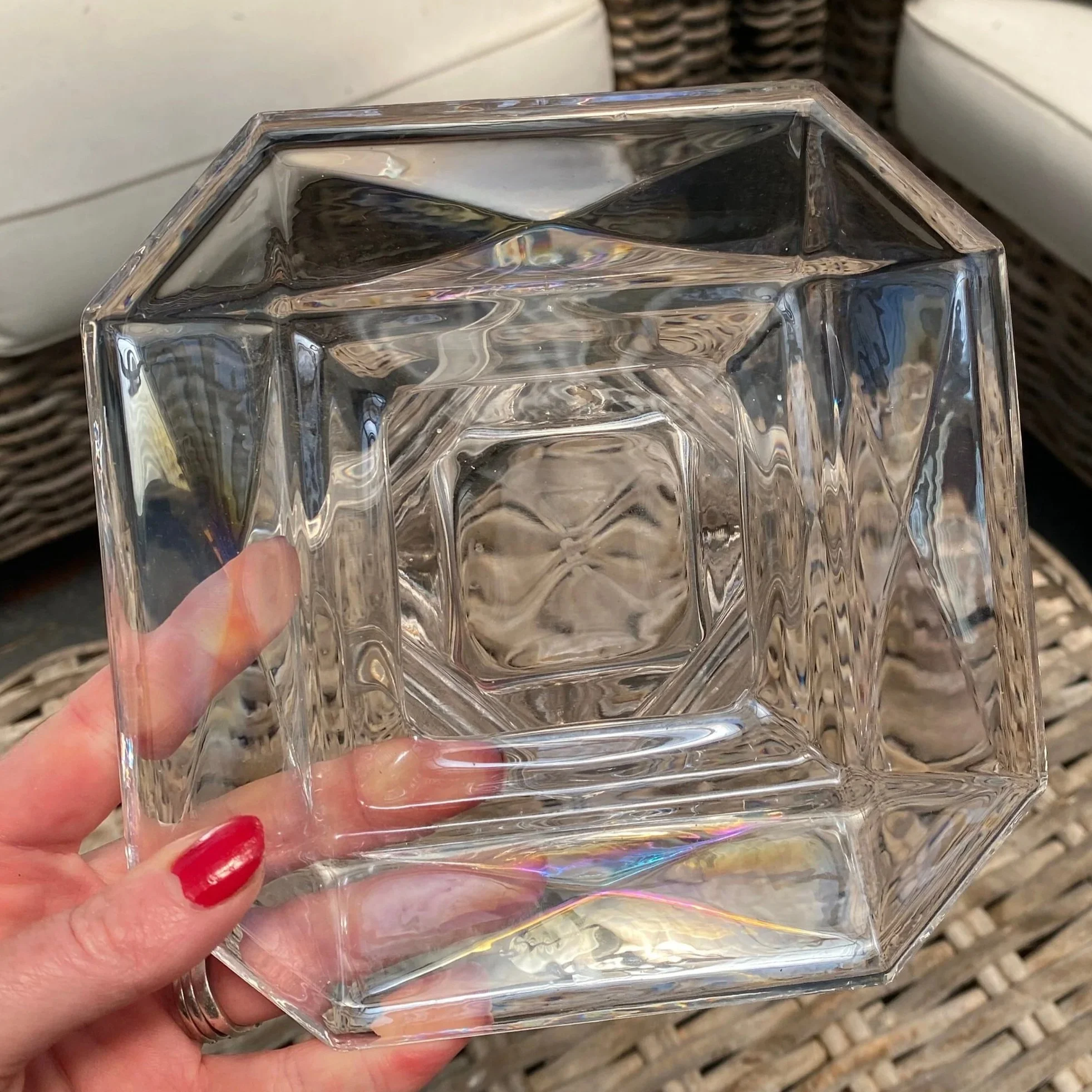 Underside view showing the weighty crystal base and inner square design