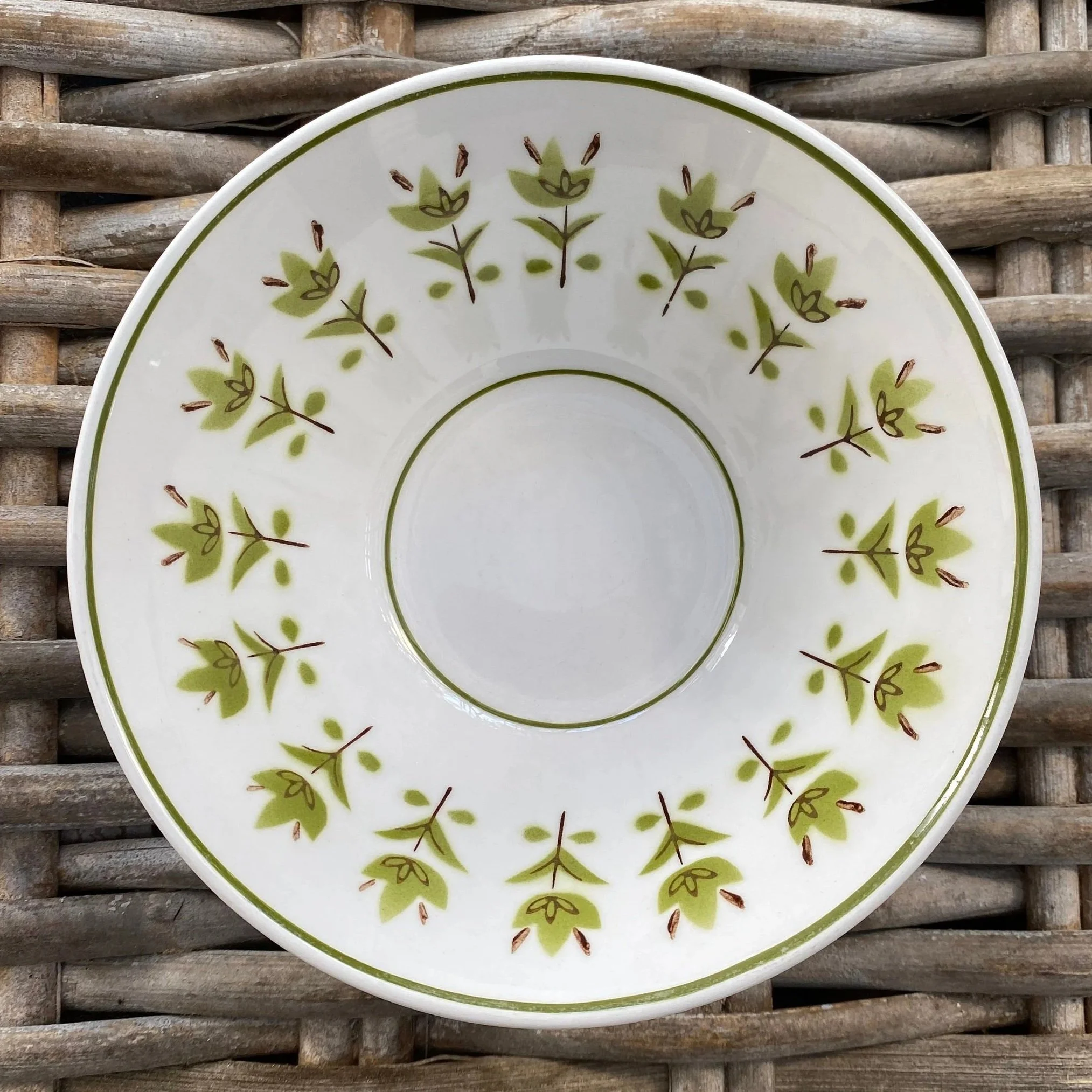 Top-down view of Mikasa Pirouette bowl showing full floral border pattern