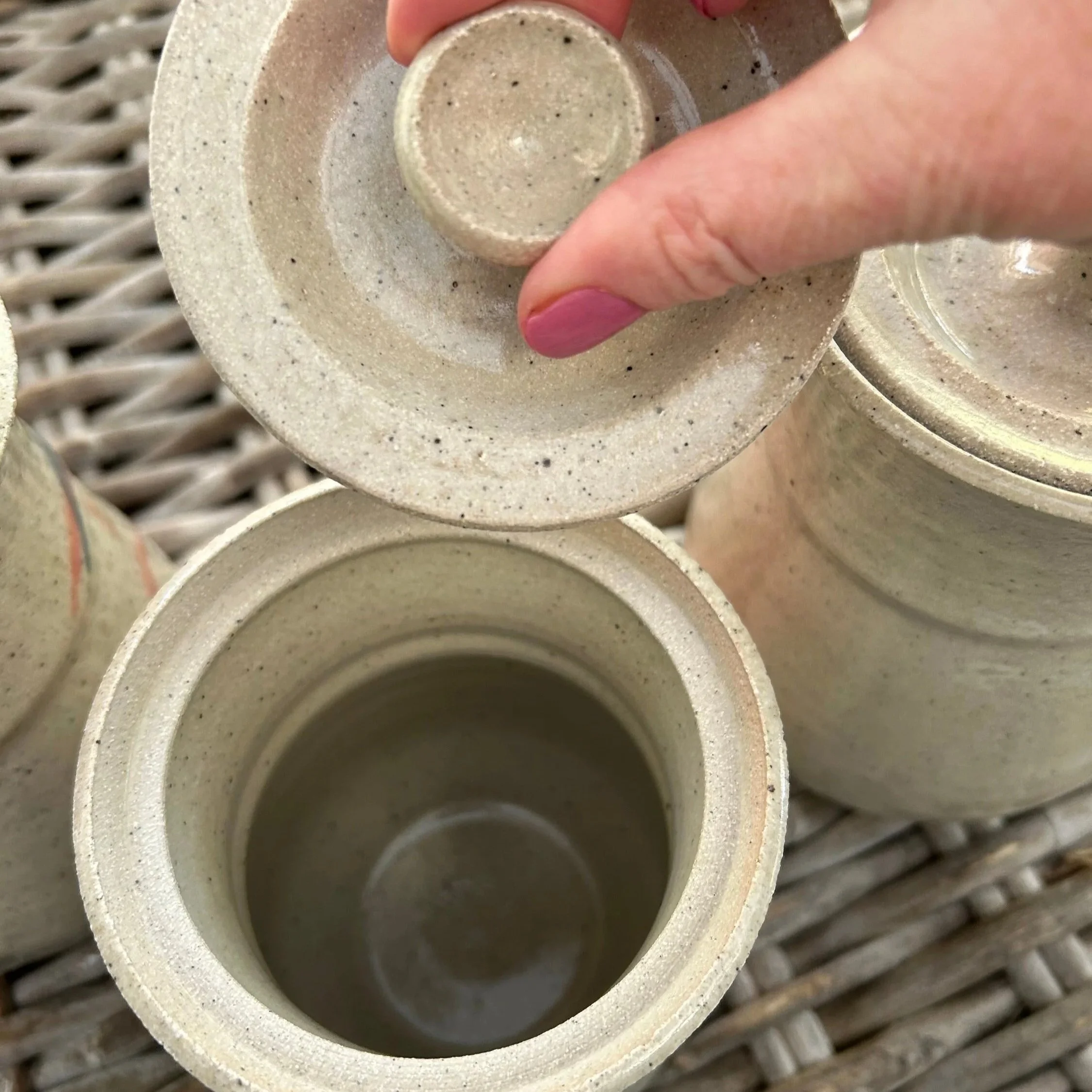 Overhead view showing canister lids removed, clean interiors visible