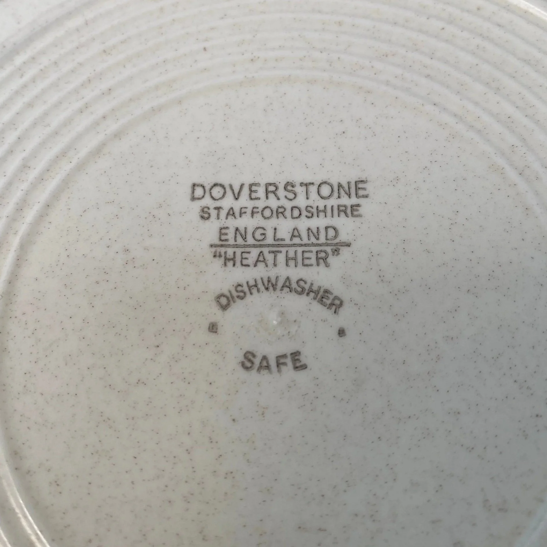 Underside of plate with “Doverstone Heather” maker’s mark