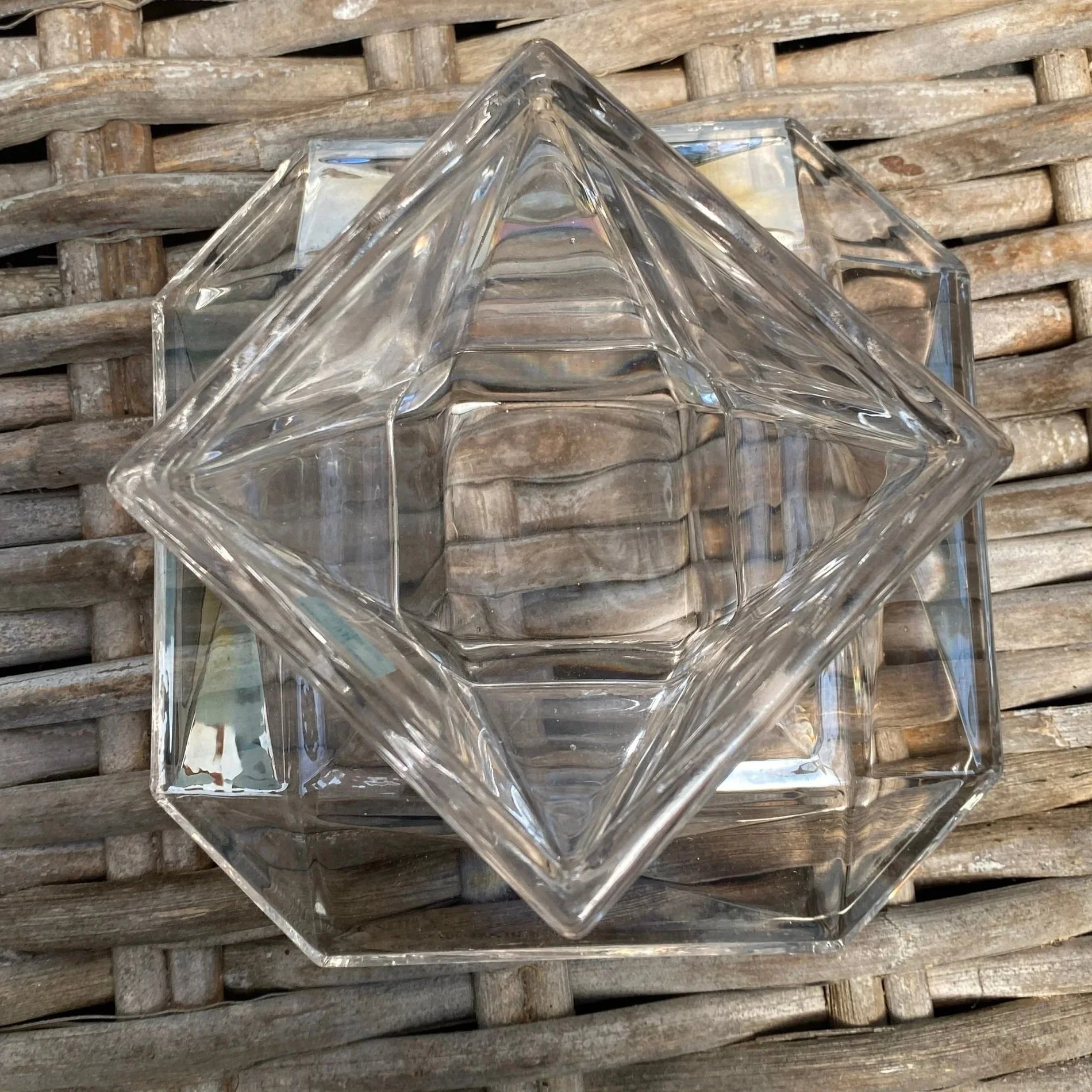 Top-down view showing geometric star-like pattern of the crystal base