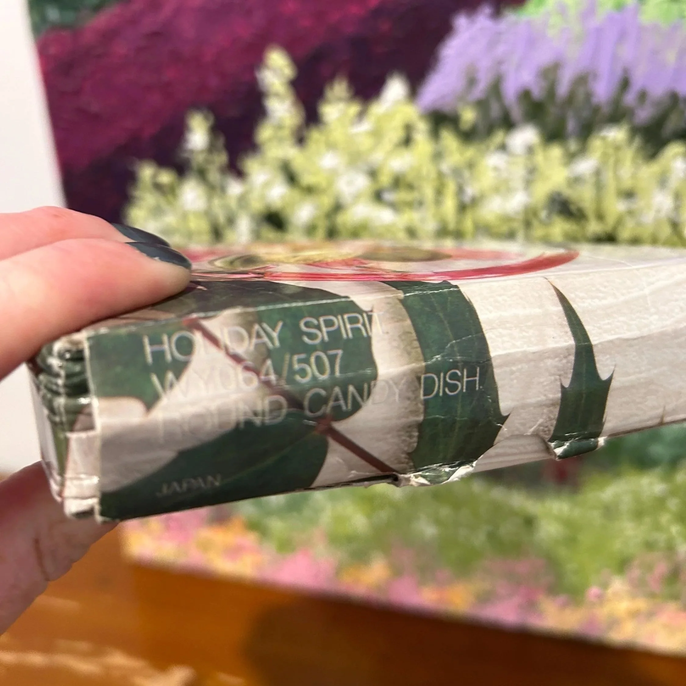 Side view of original box with “Holiday Spirit” label visible.