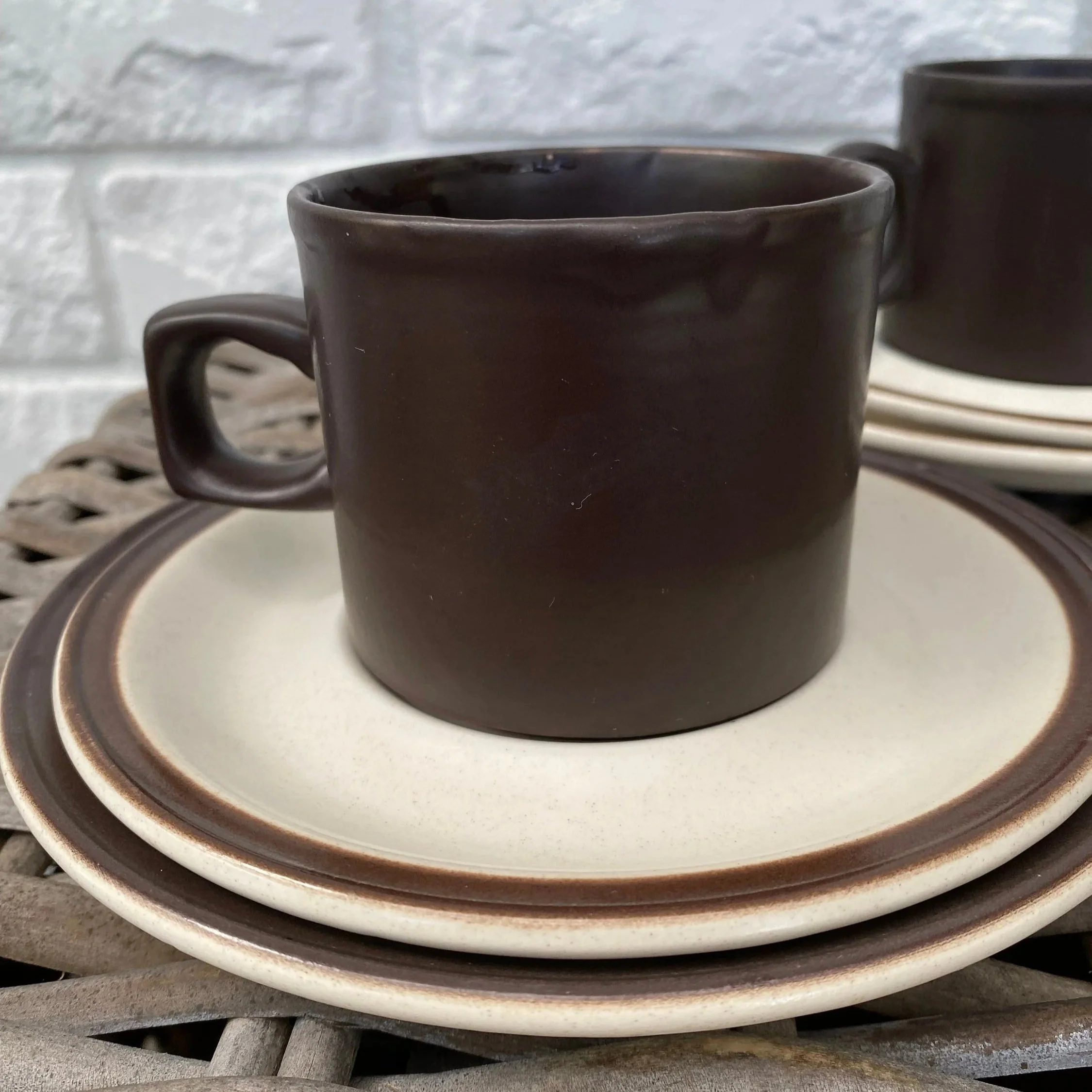 Close-up of one trio set showing colour contrast and glaze