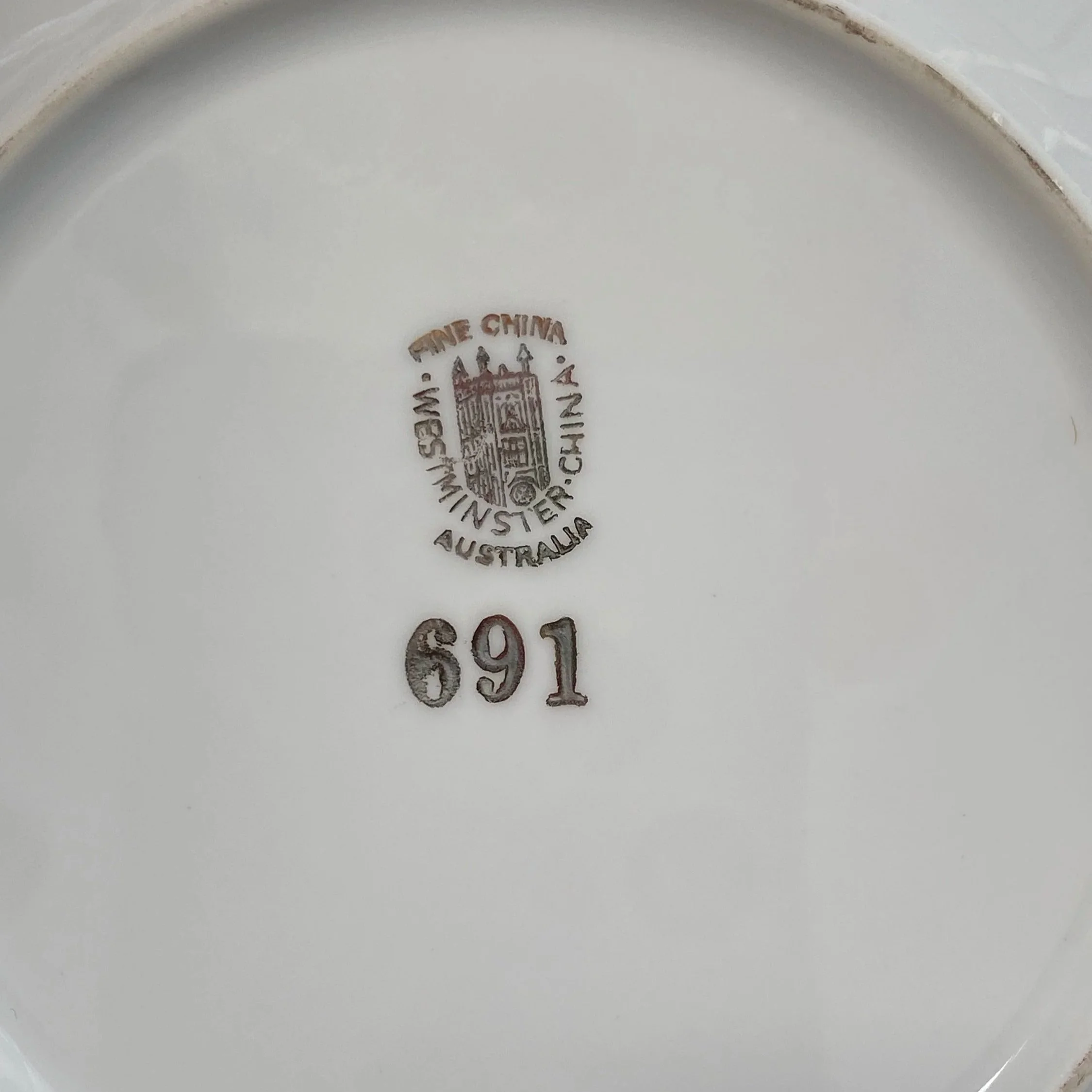 Underside backstamp of Westminster fine china showing pattern number 691