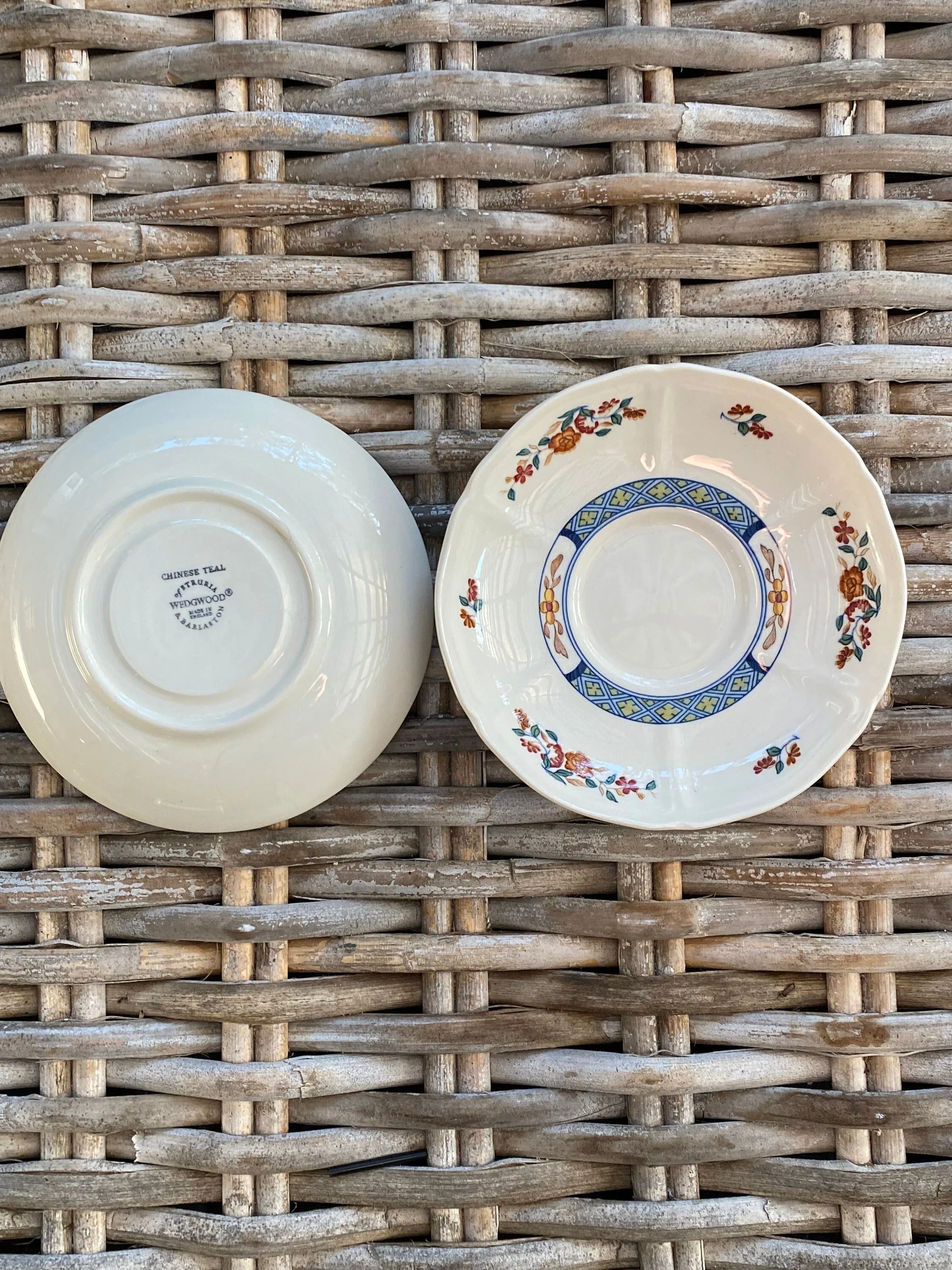 Wedgwood “Chinese Teal” Saucers | Set of 2 | Etauria Pattern | Bone China | Made in England (1974–1988)