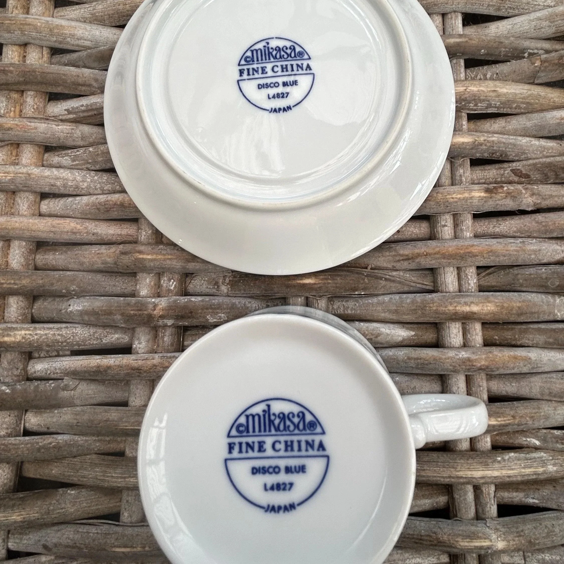Underside of saucer and cup – Mikasa Fine China Japan markings clearly visible