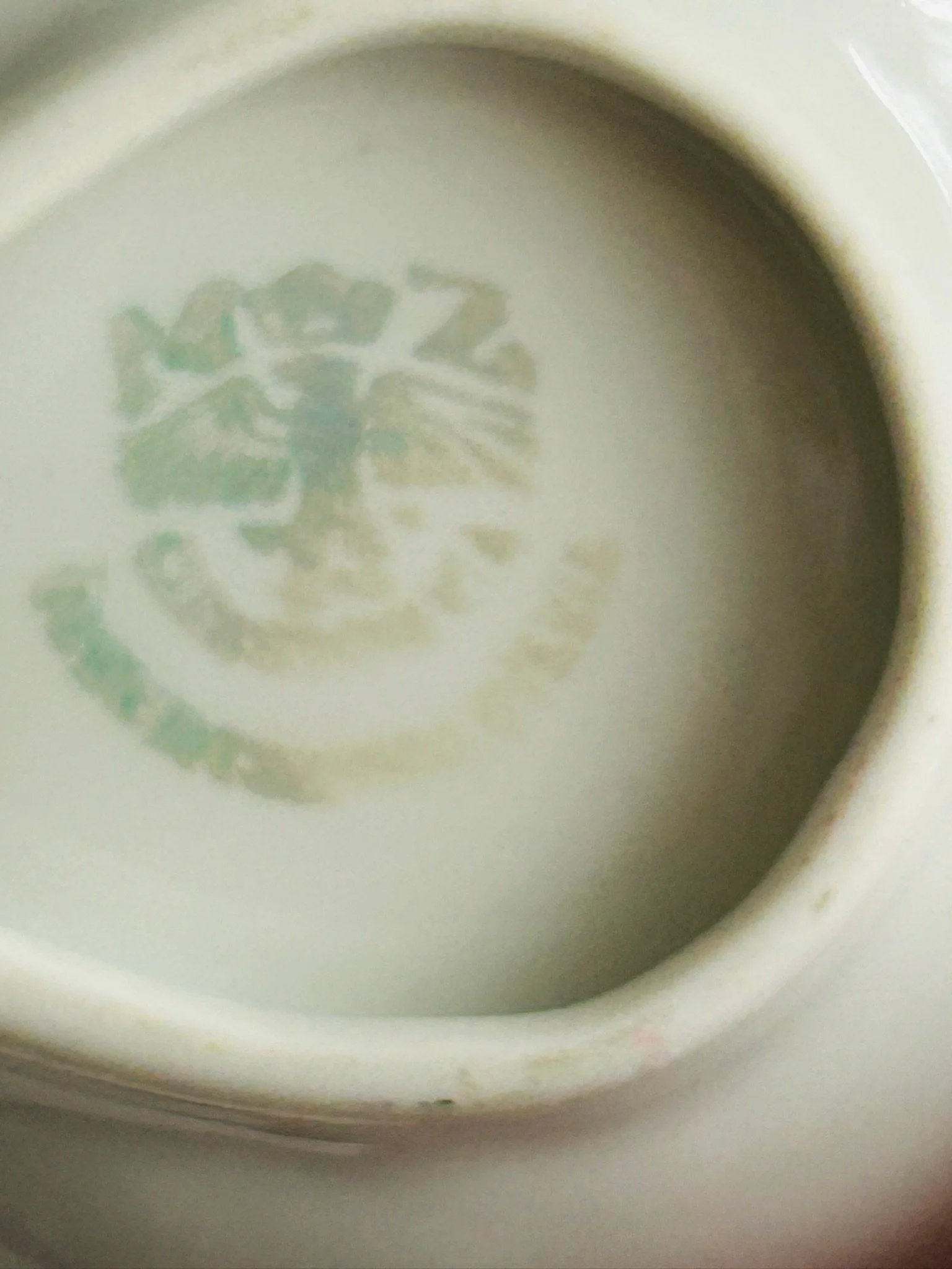 Close-up of the maker’s mark on the base of the porcelain cellar