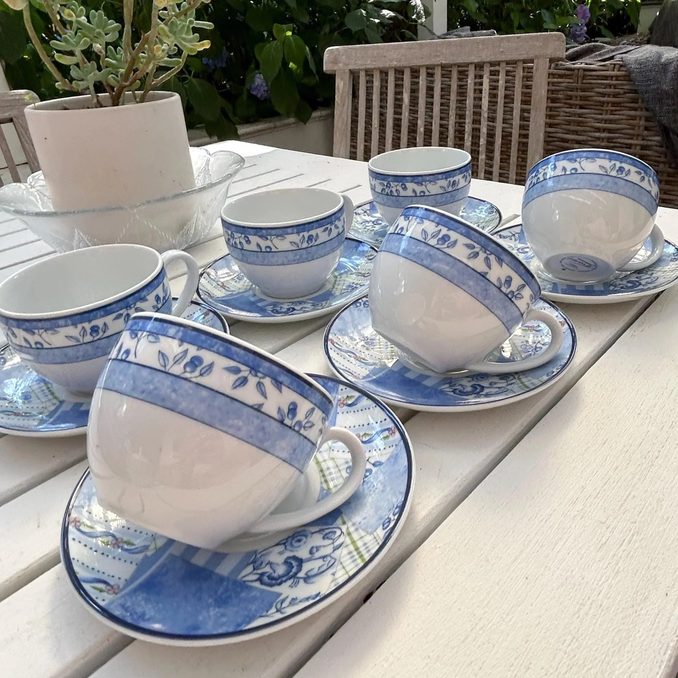 Group view of the Wedgwood Indigo duos styled together on a table for tea service
