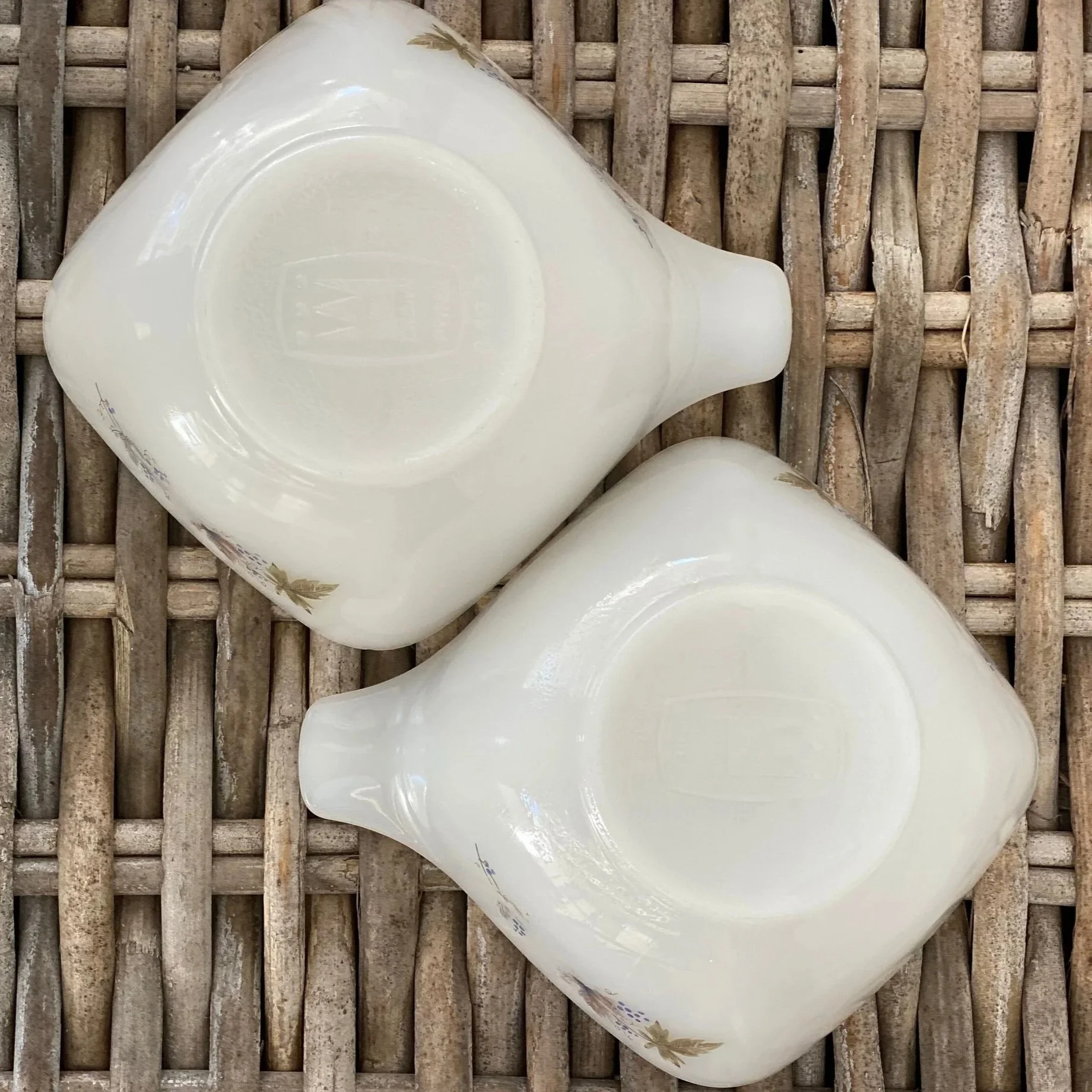 Underside showing Crown Ovenware stamp on base of both ramekins