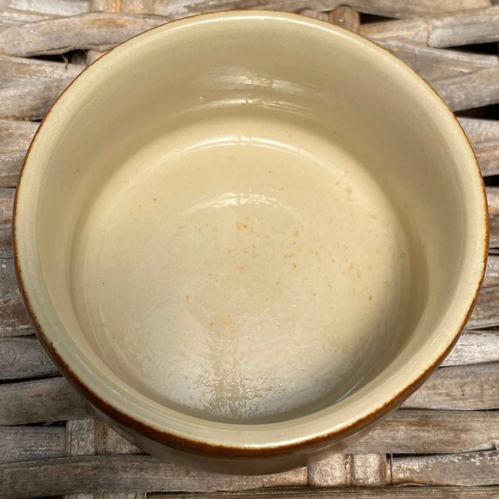 Top view of speckled interior in light beige glaze