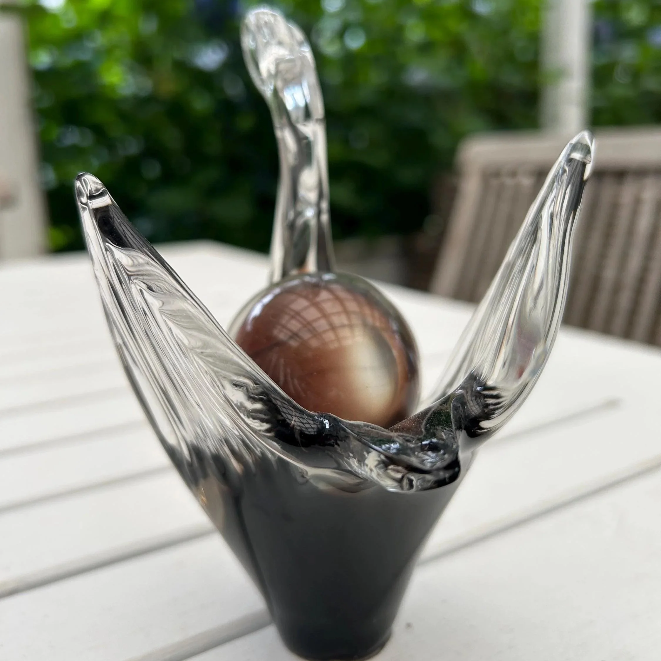 Rear view showing feathered wing detail